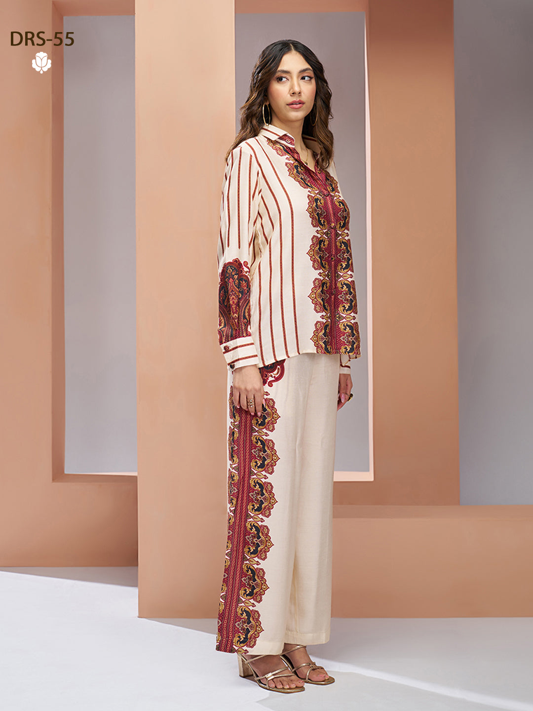 CREAM PURE MUSLIN SILK PRINTED SHIRT PANT - qivii