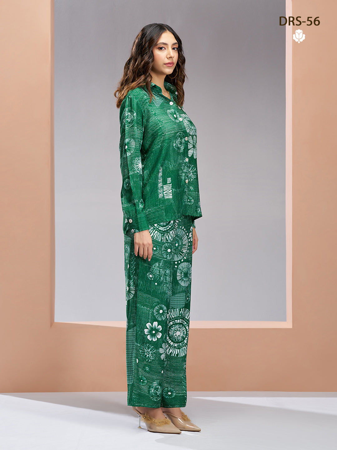 DARK GREEN PURE MUSLIN SILK PRINTED SHIRT PANT - qivii
