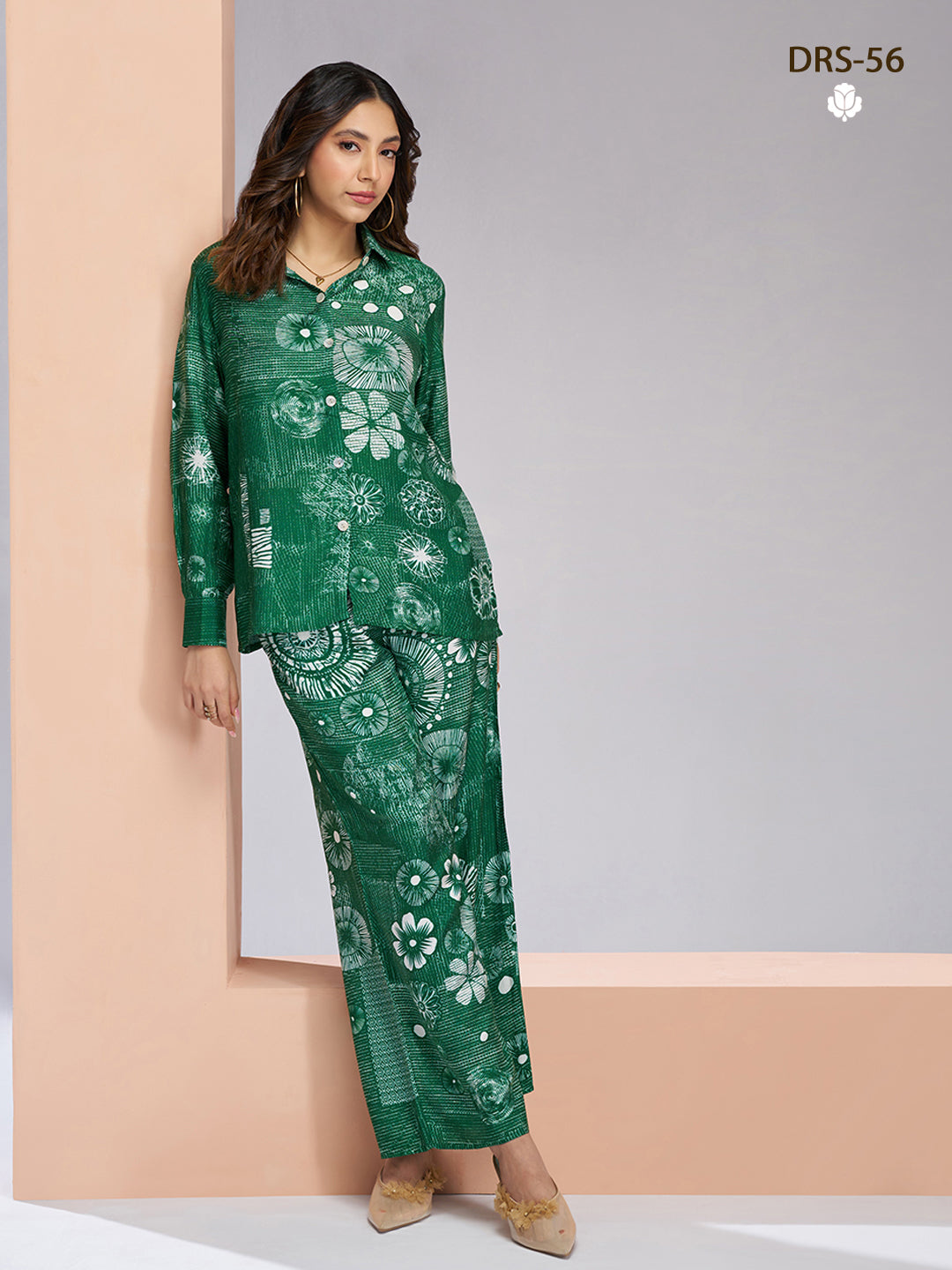DARK GREEN PURE MUSLIN SILK PRINTED SHIRT PANT - qivii
