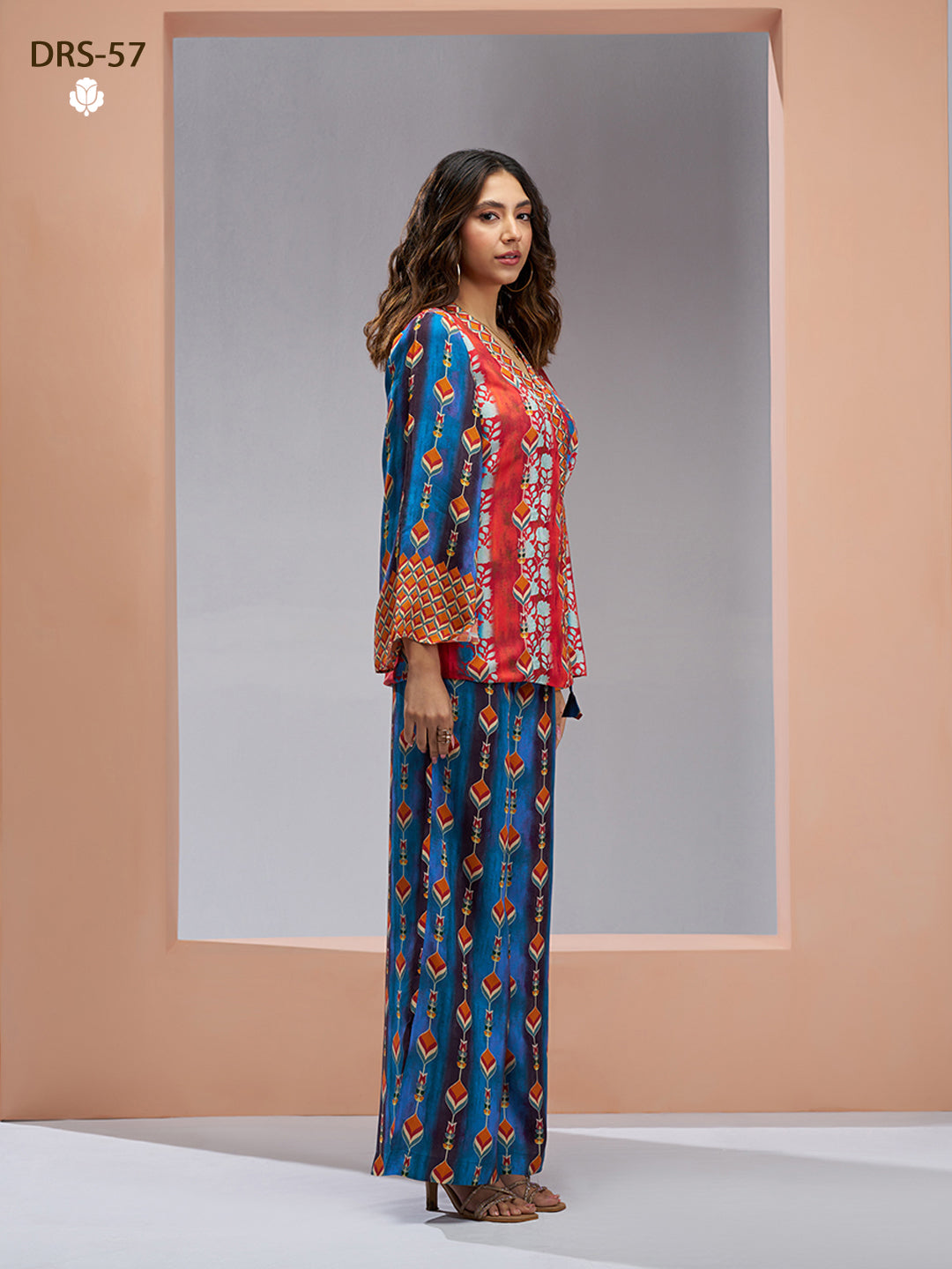 NAVY BLUE PURE MUSLIN SILK PRINTED KIMONO PANT - qivii