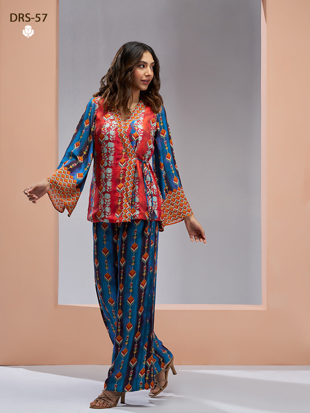 NAVY BLUE PURE MUSLIN SILK PRINTED KIMONO PANT - qivii