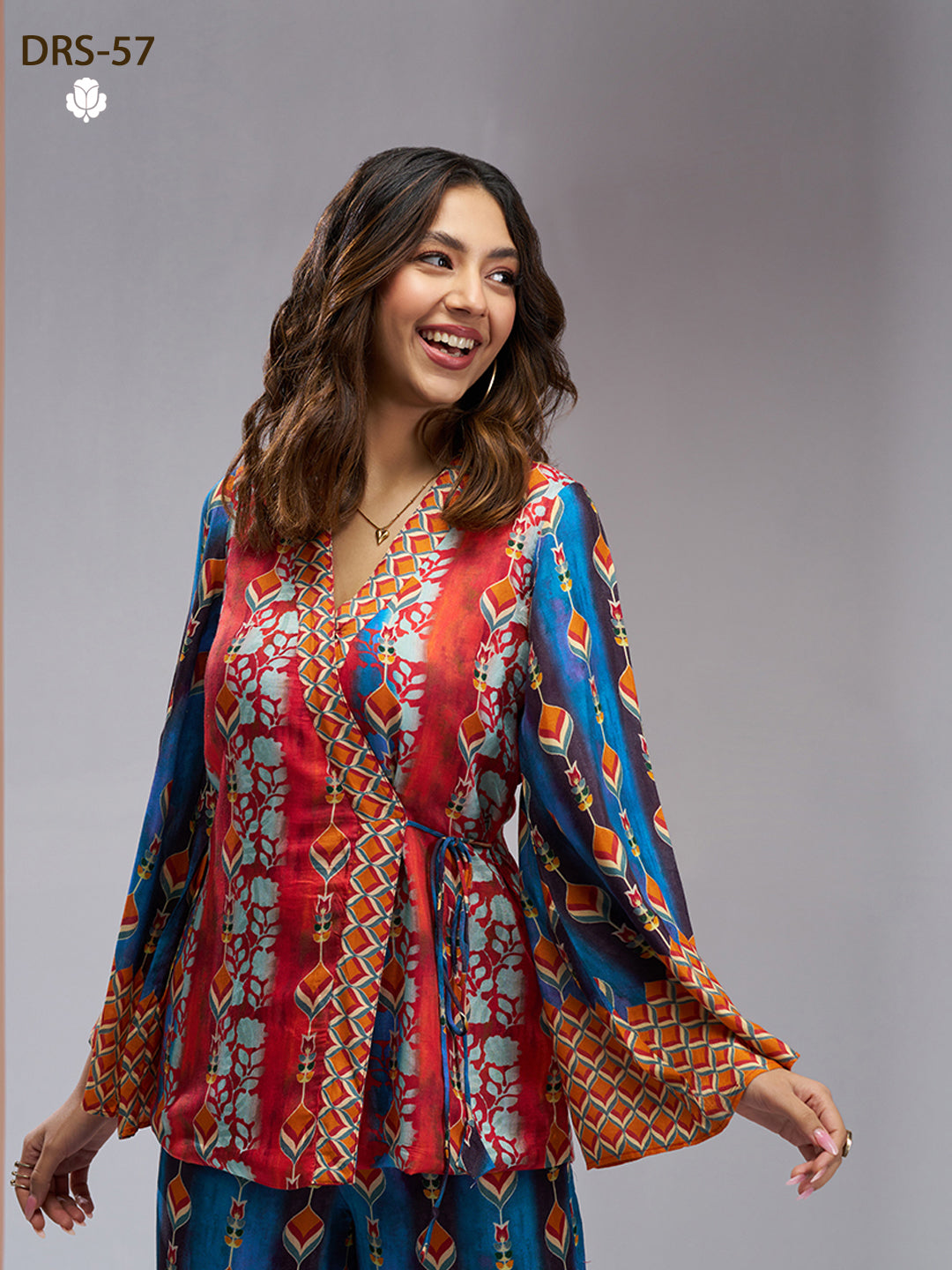 NAVY BLUE PURE MUSLIN SILK PRINTED KIMONO PANT - qivii