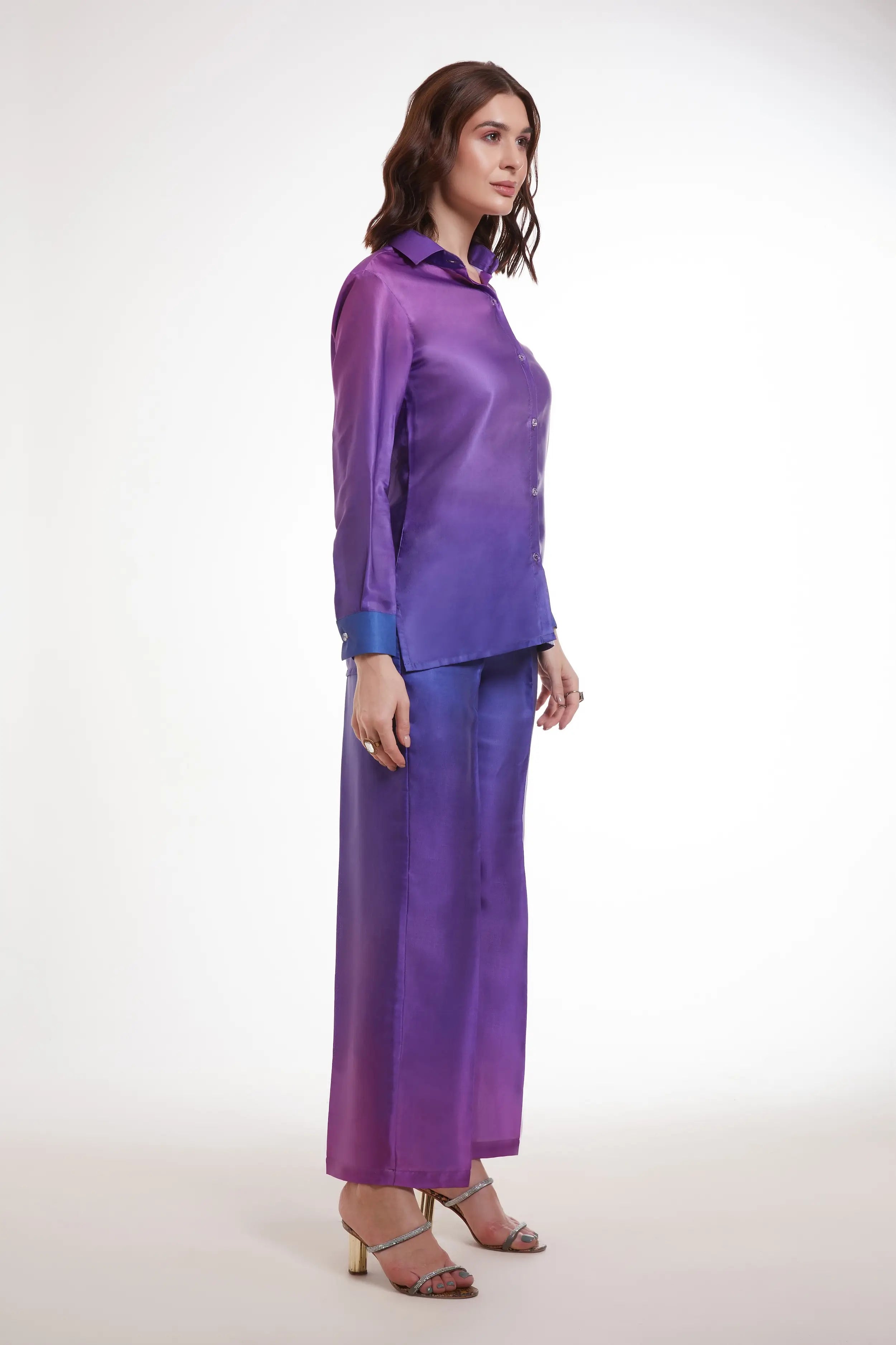 MultiColor Printed Satin Co-ord Set - qivii