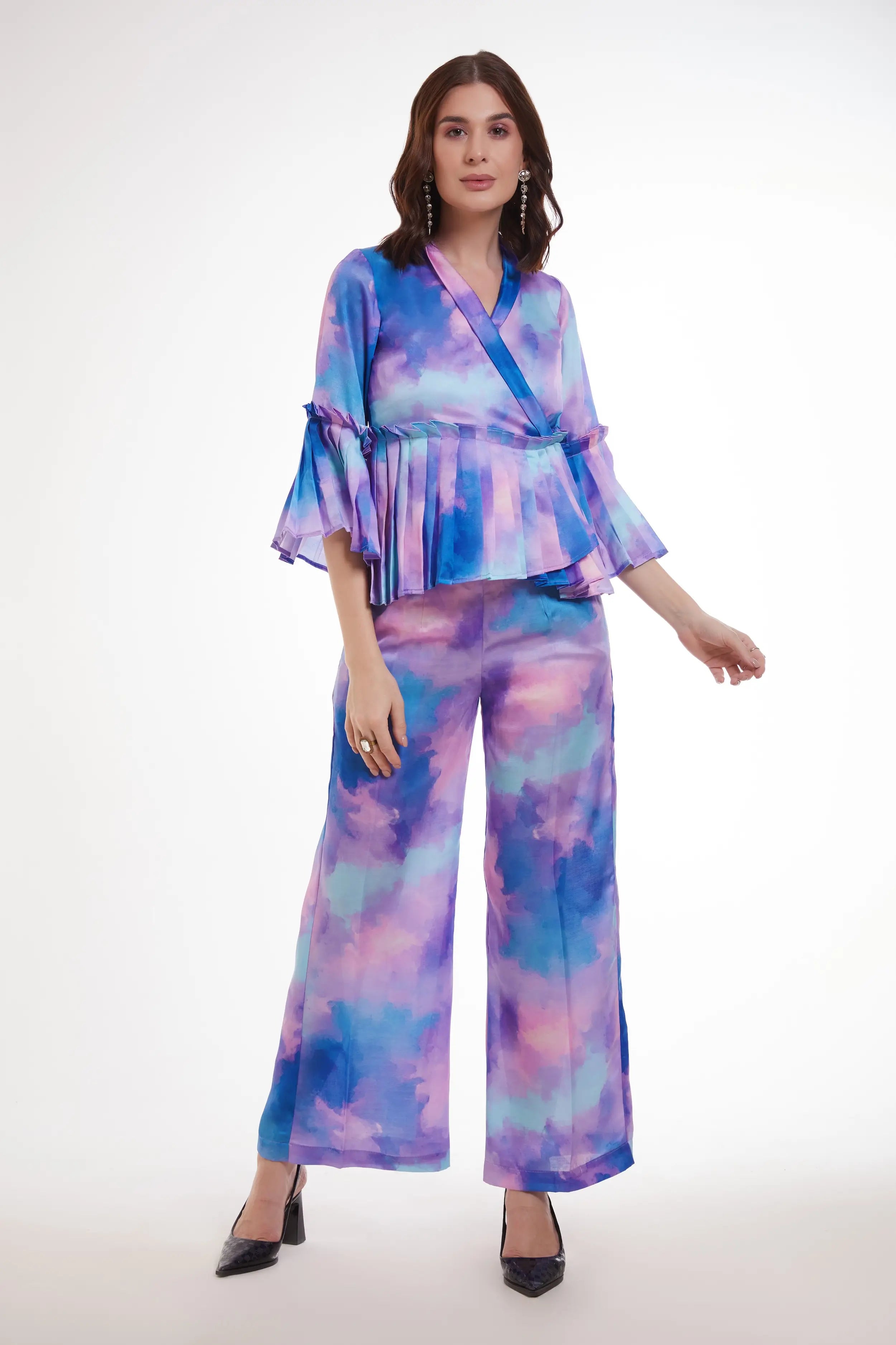 Purple Printed Satin Co-ord Set - qivii