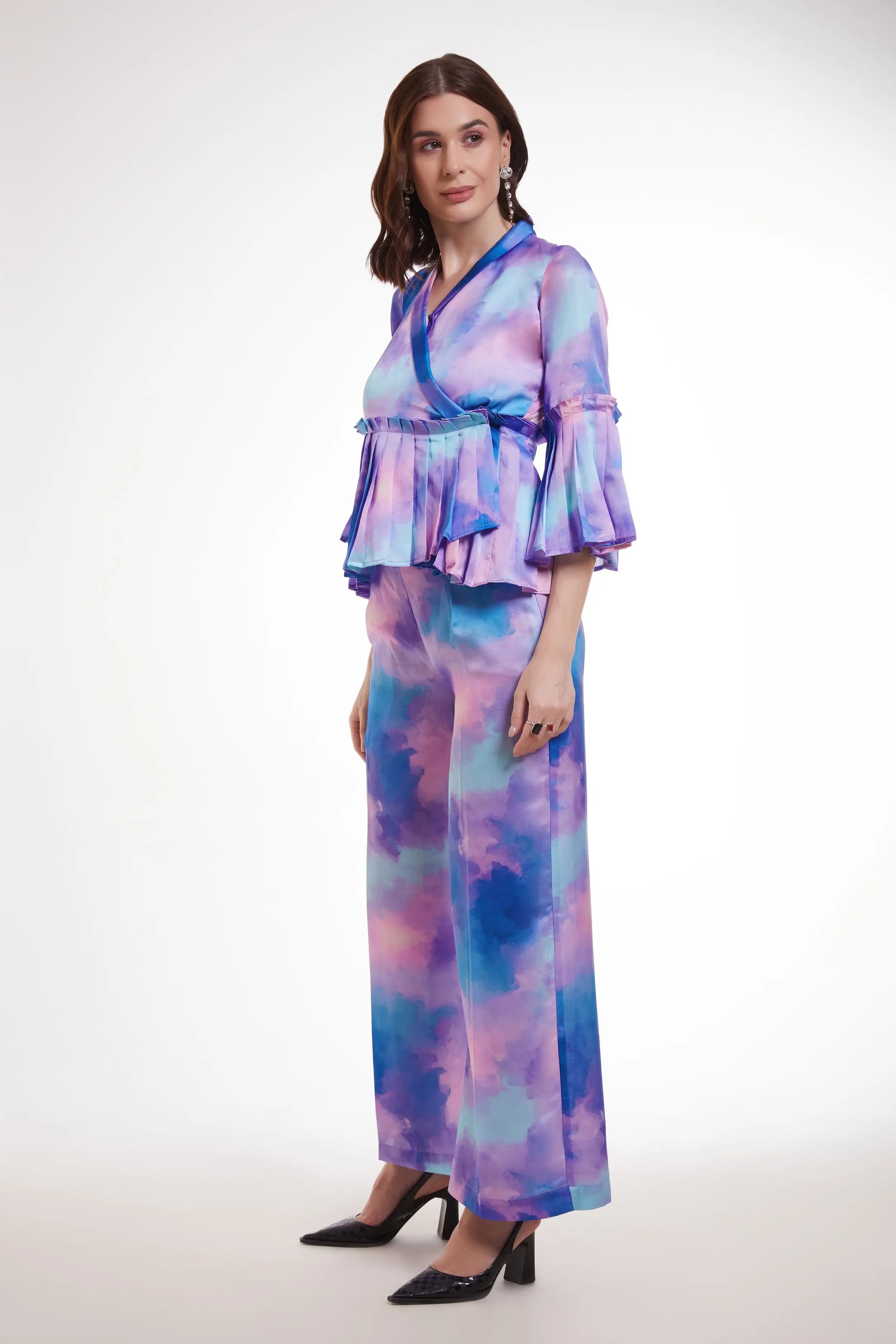 Purple Printed Satin Co-ord Set - qivii