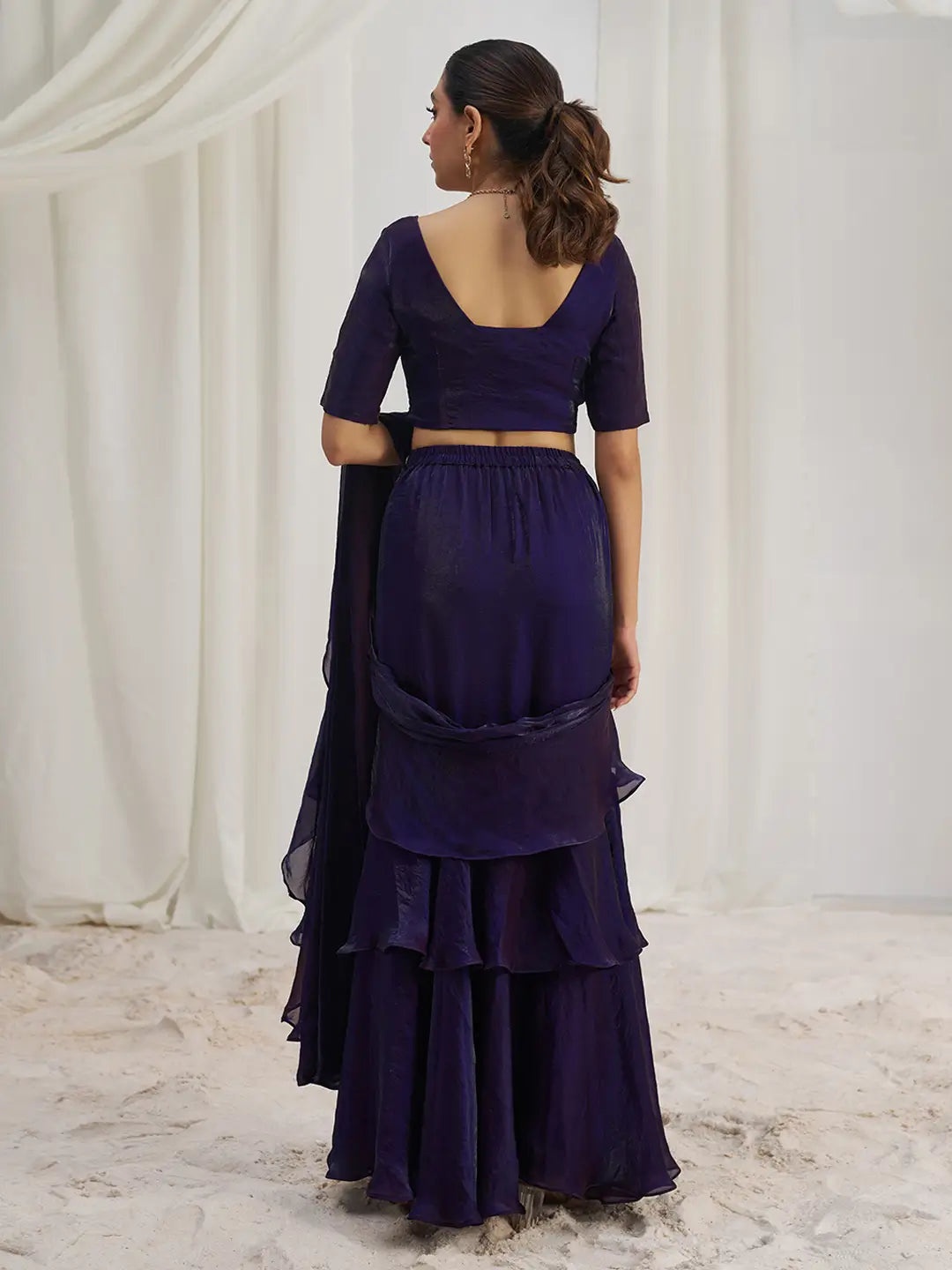 Wine Organza Party Wear Saree With Handwork - qivii