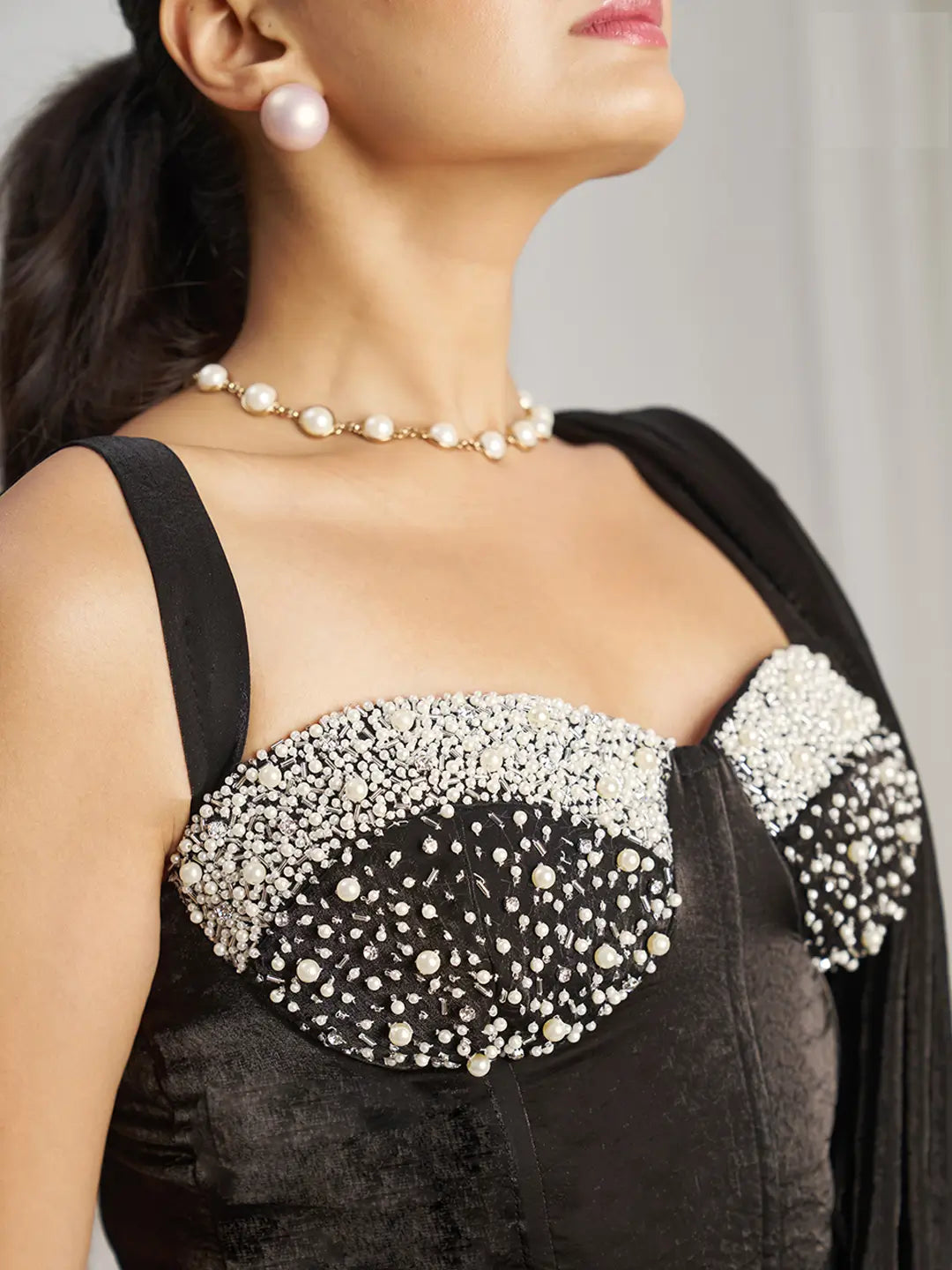 Black Organza Party Wear Saree With Handwork