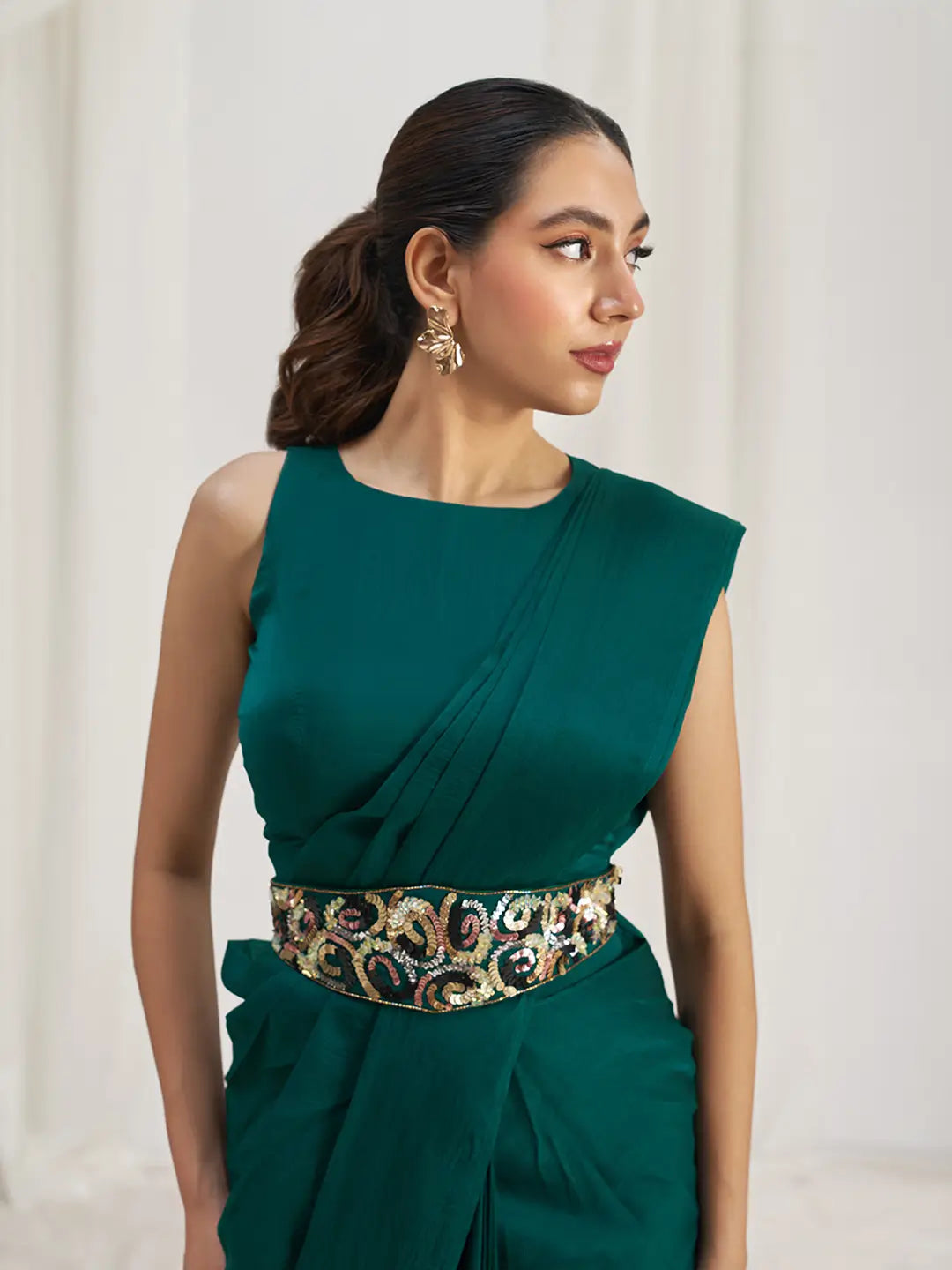 Teal Green Organza Party Wear Saree With Handwork - qivii