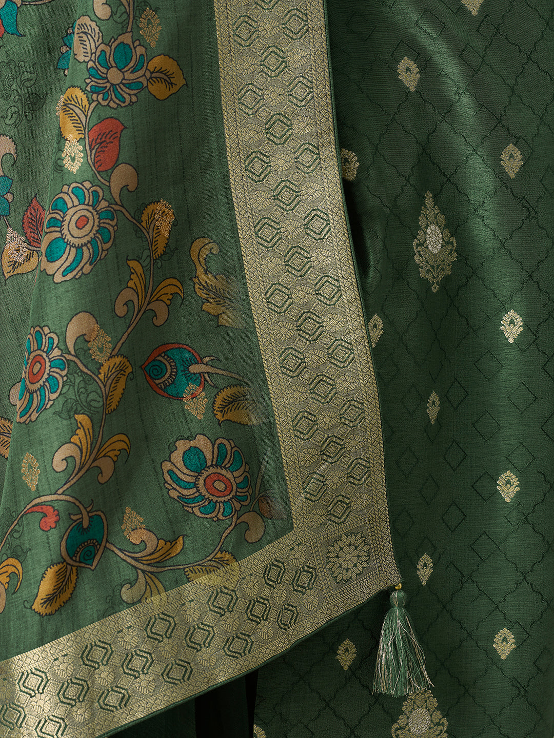 Dark Green Dola Silk with Jacquard Weave Kurta Suit Set