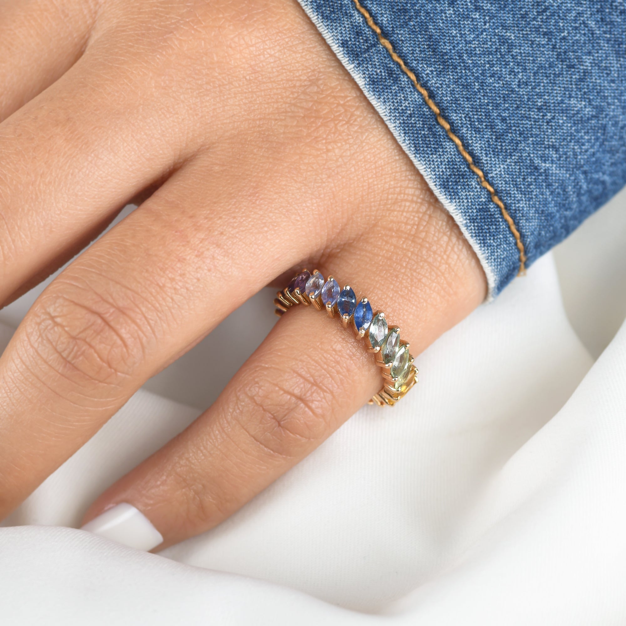 Rainbow Sapphire Marquees Ring - qivii