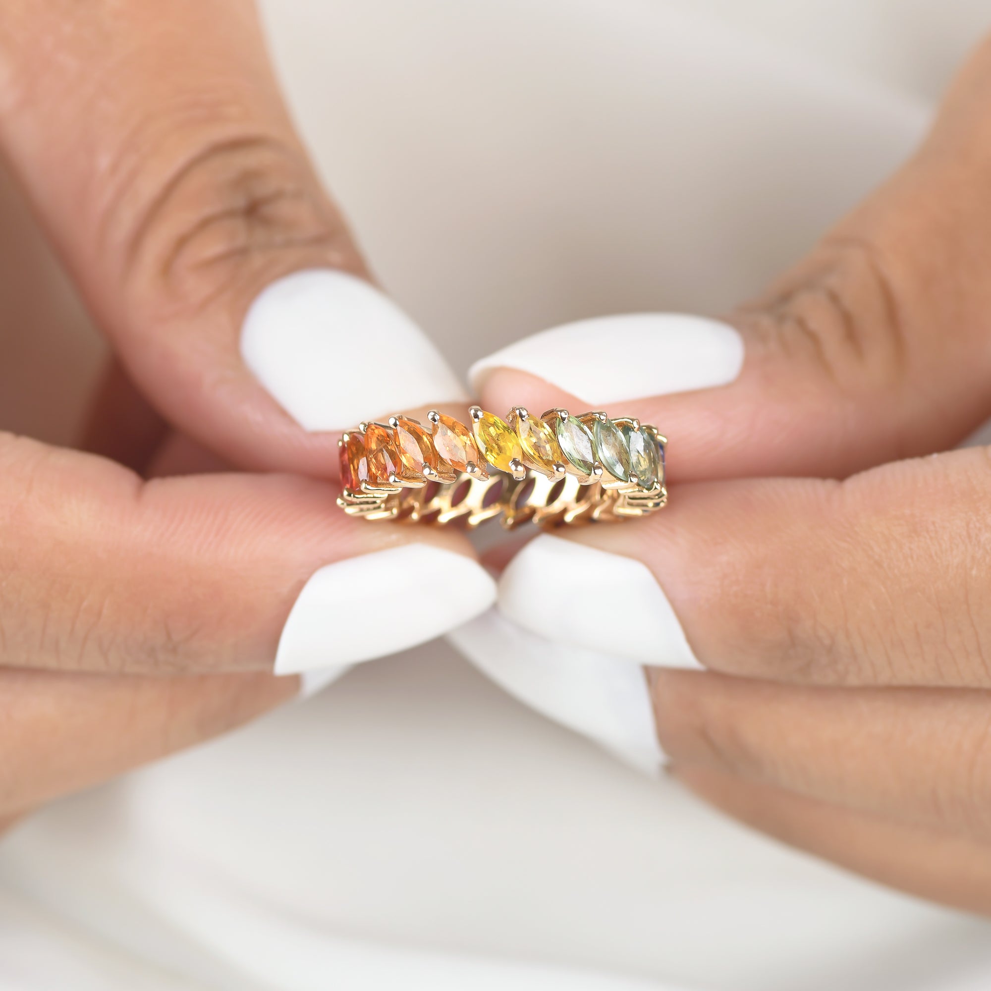 Rainbow Sapphire Marquees Ring