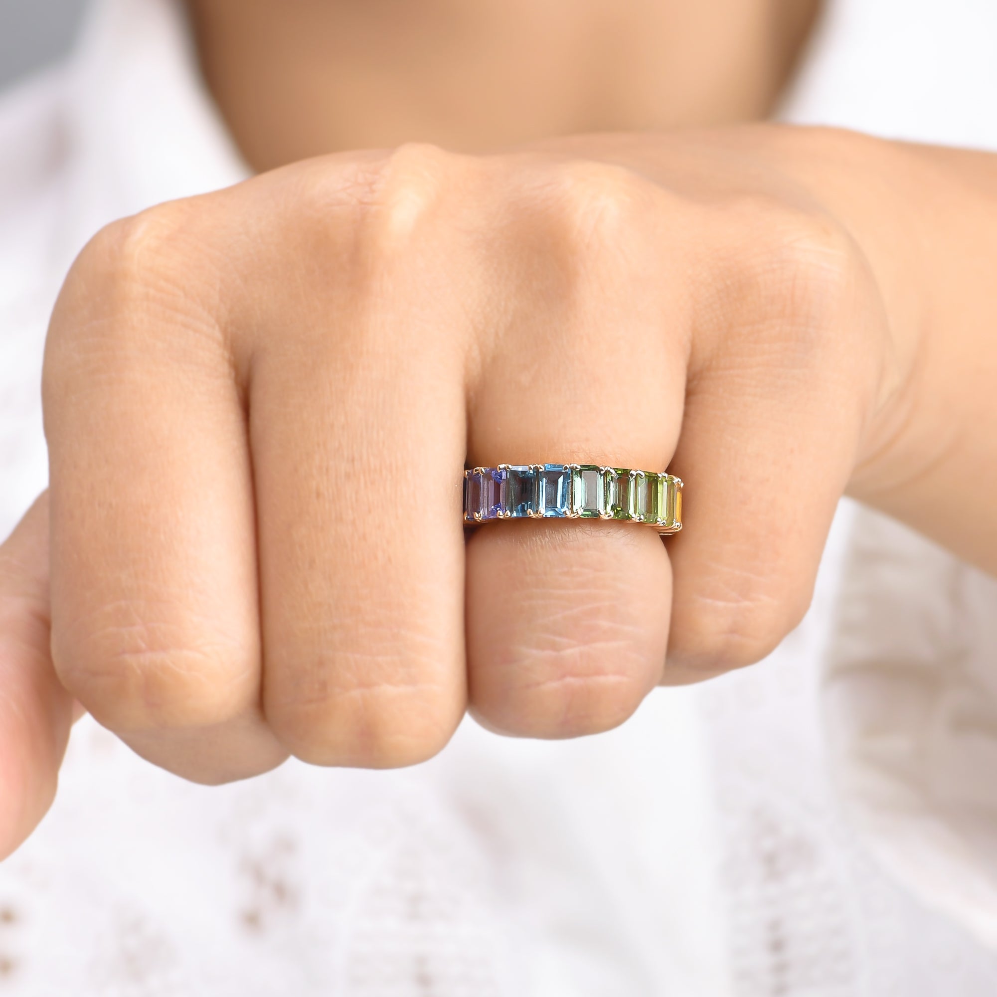Rainbow Gemstone Vibrant Eternity Ring - qivii