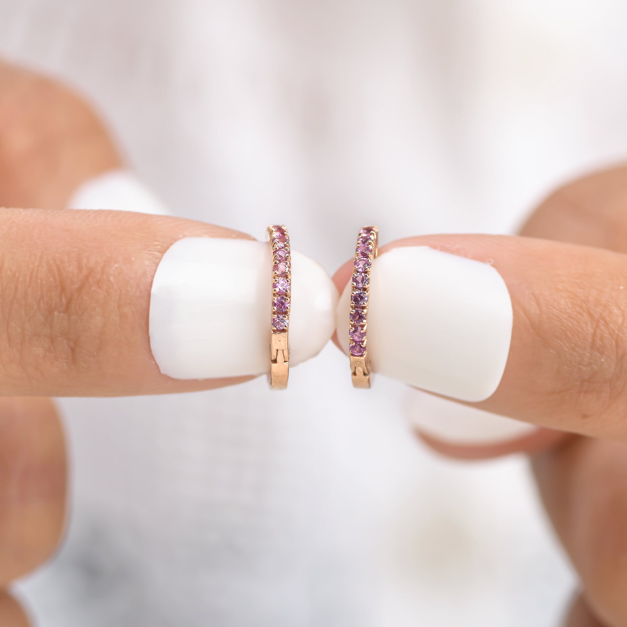Pink Sapphire Mini Hoops