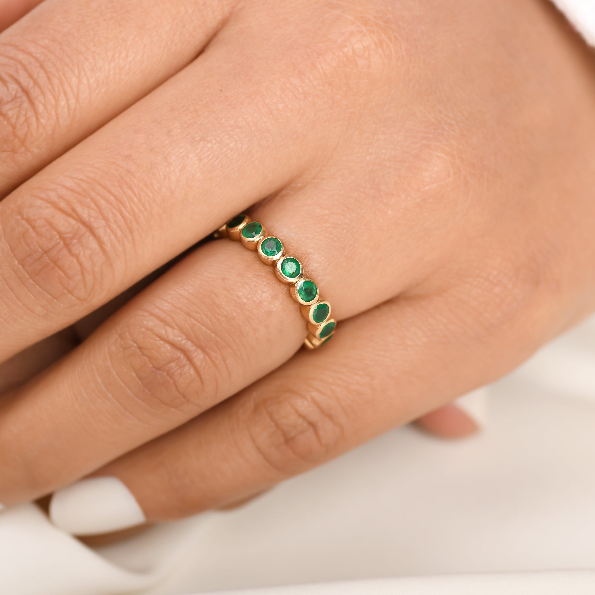 Emerald Round Bezel Set Ring