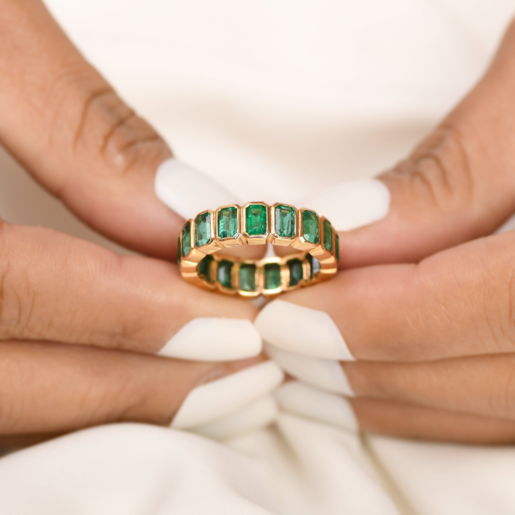 Emerald Bezel Set Emerald Cut Ring - qivii