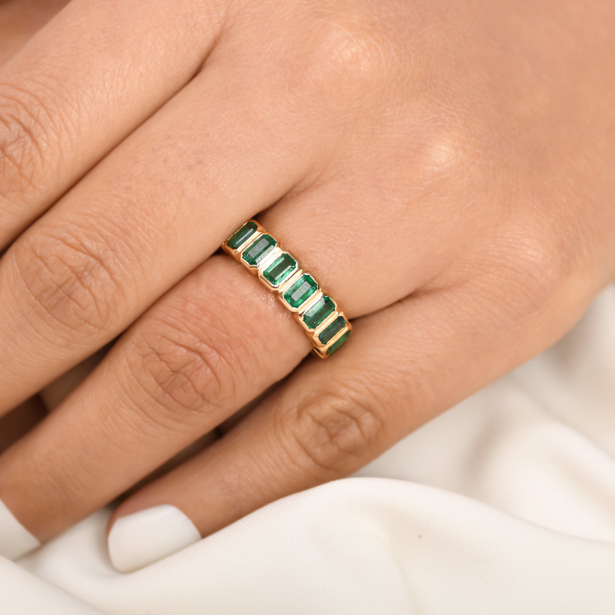 Emerald Bezel Set Emerald Cut Ring - qivii