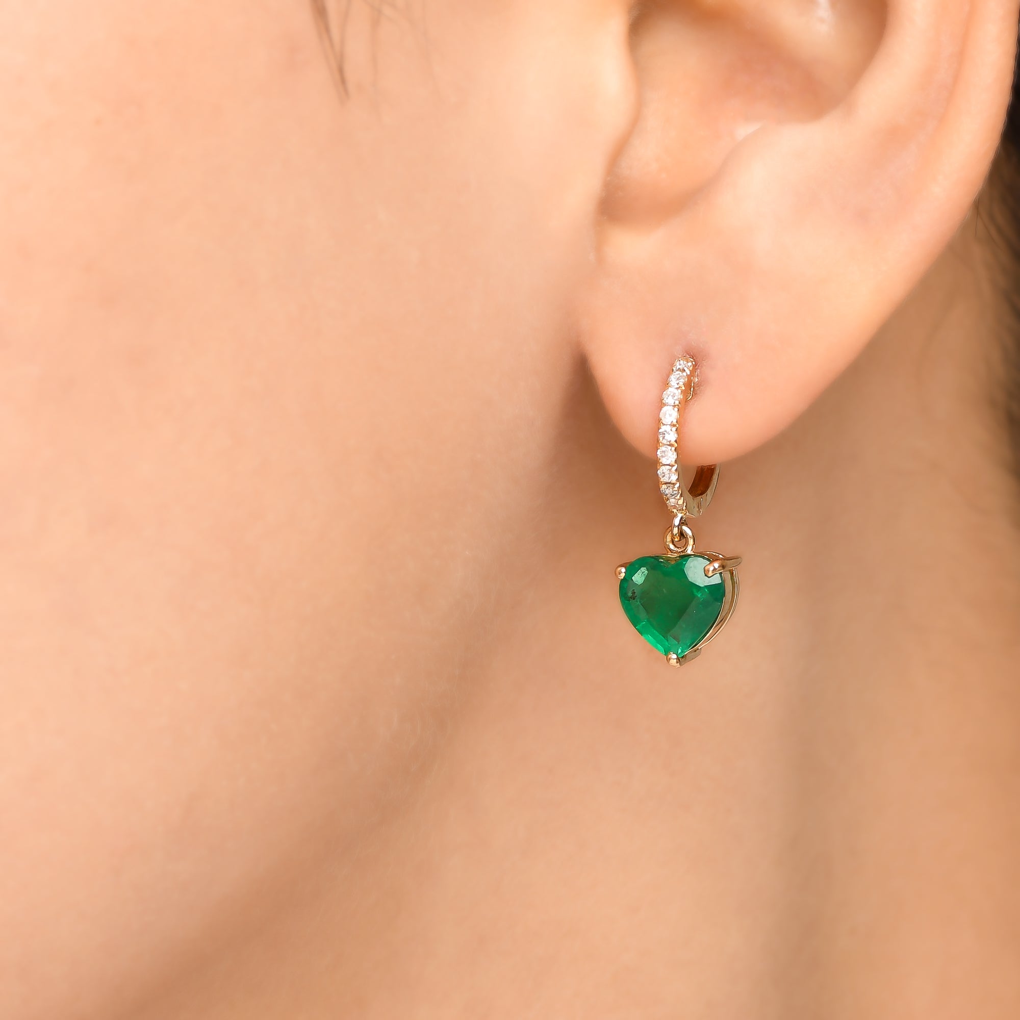 Emerald Heart Dangle Earrings