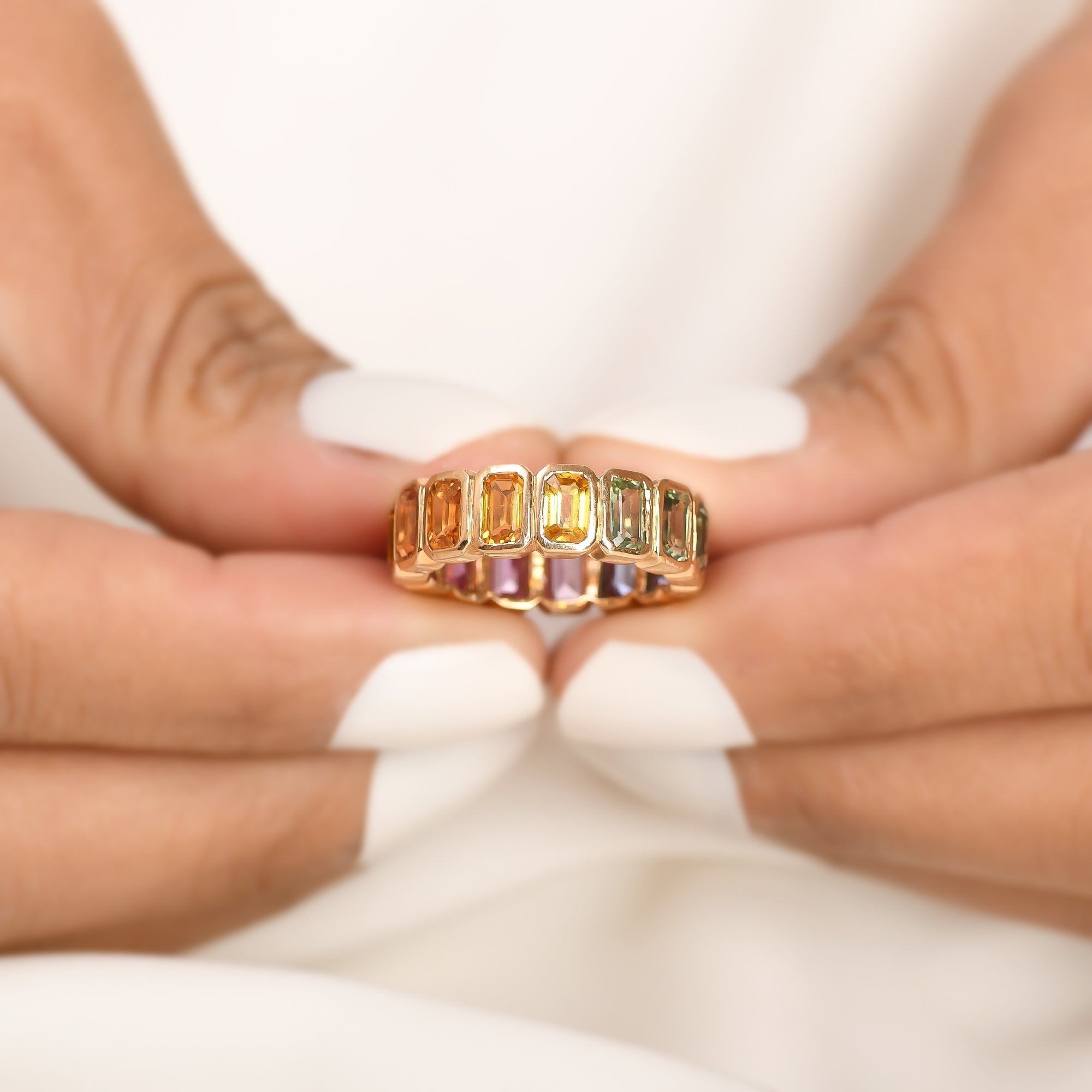 Rainbow Sapphire Octagon Bezel Set Ring - qivii