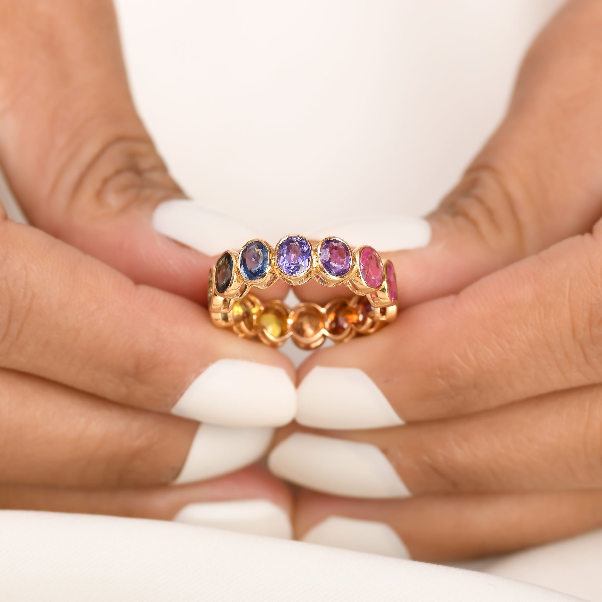 Rainbow Sapphire Oval Bezel Set Ring - qivii