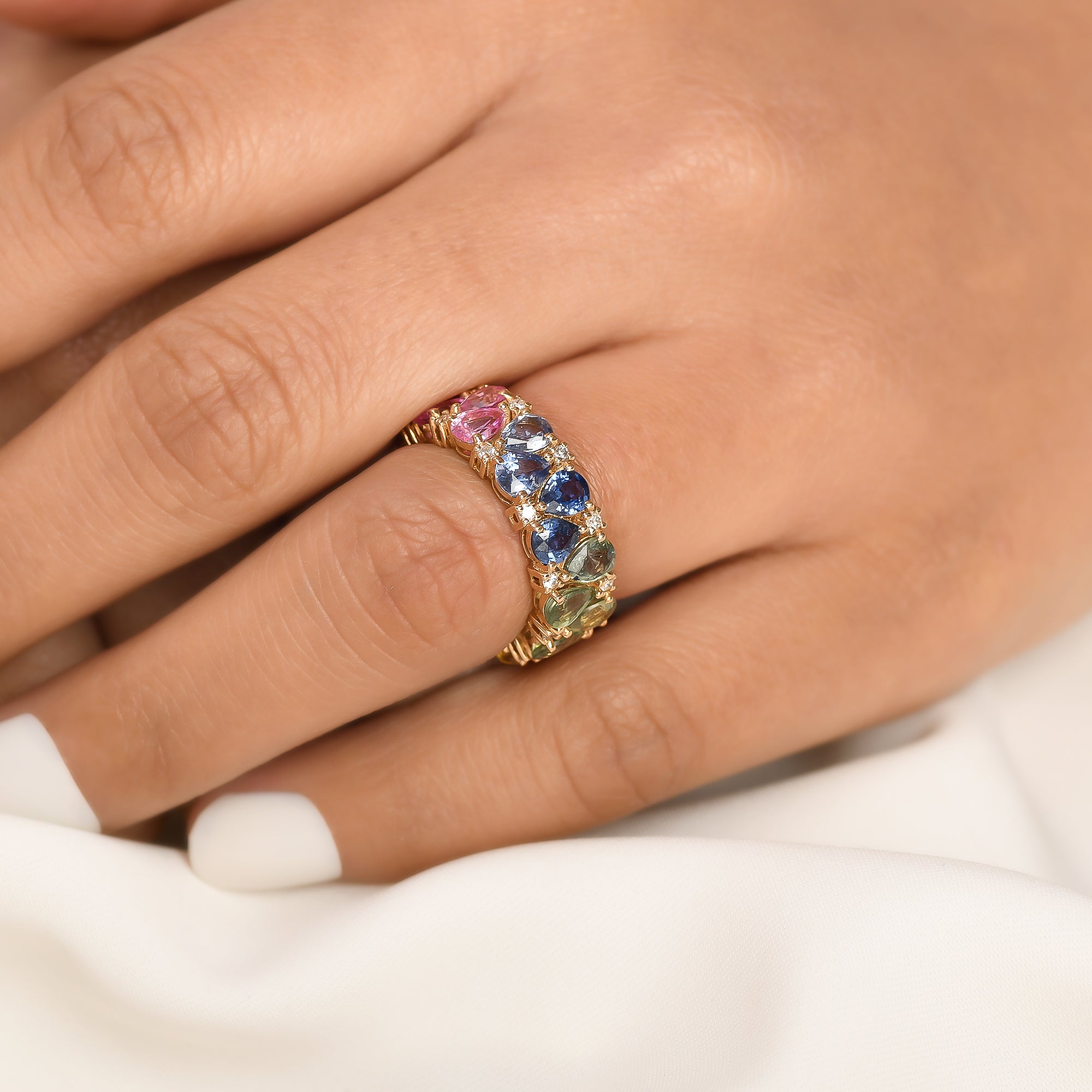 Rainbow Sapphire Pear Diamond Ring - qivii