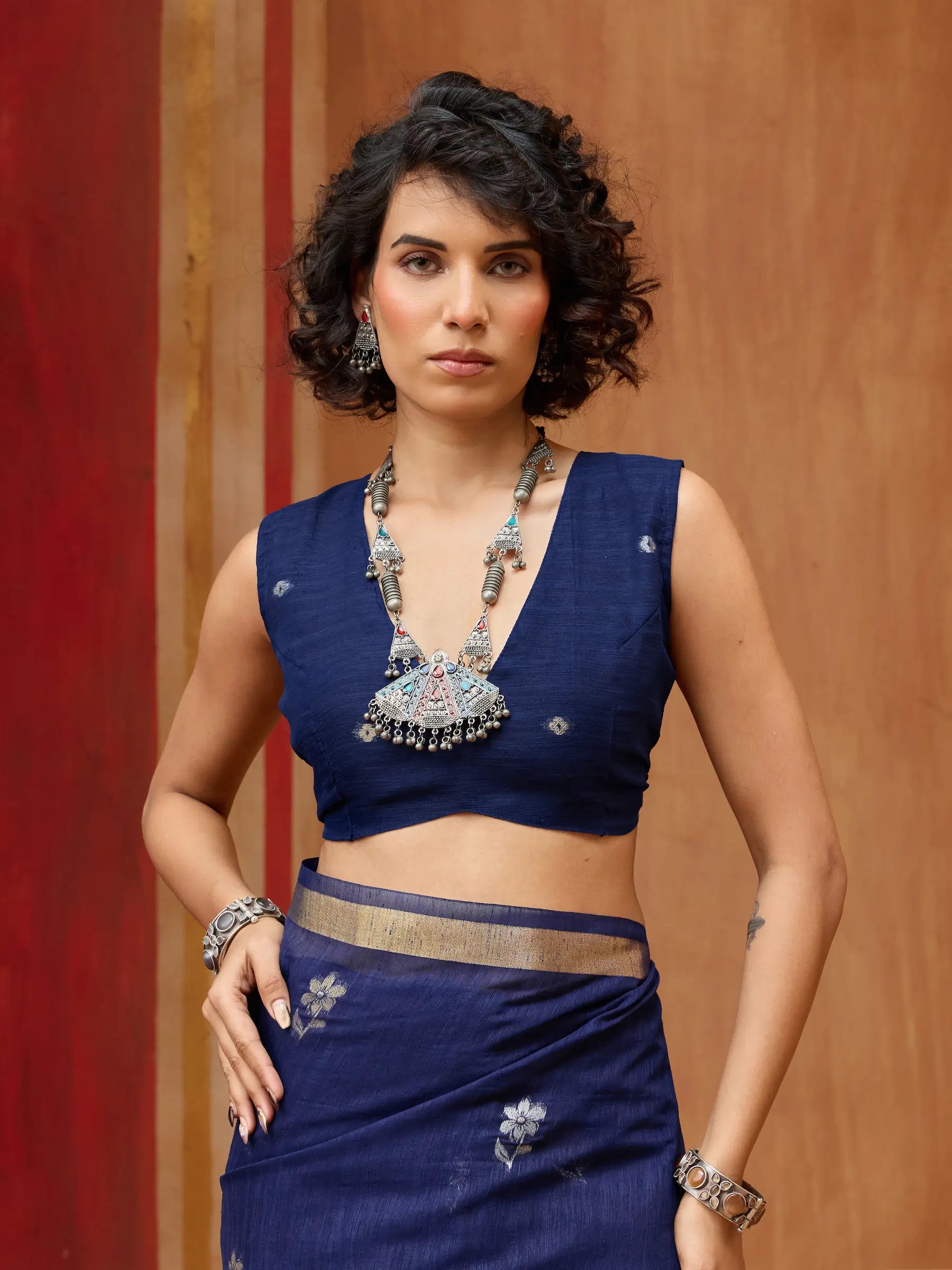 Navy Blue Silk Zari Weaving Saree