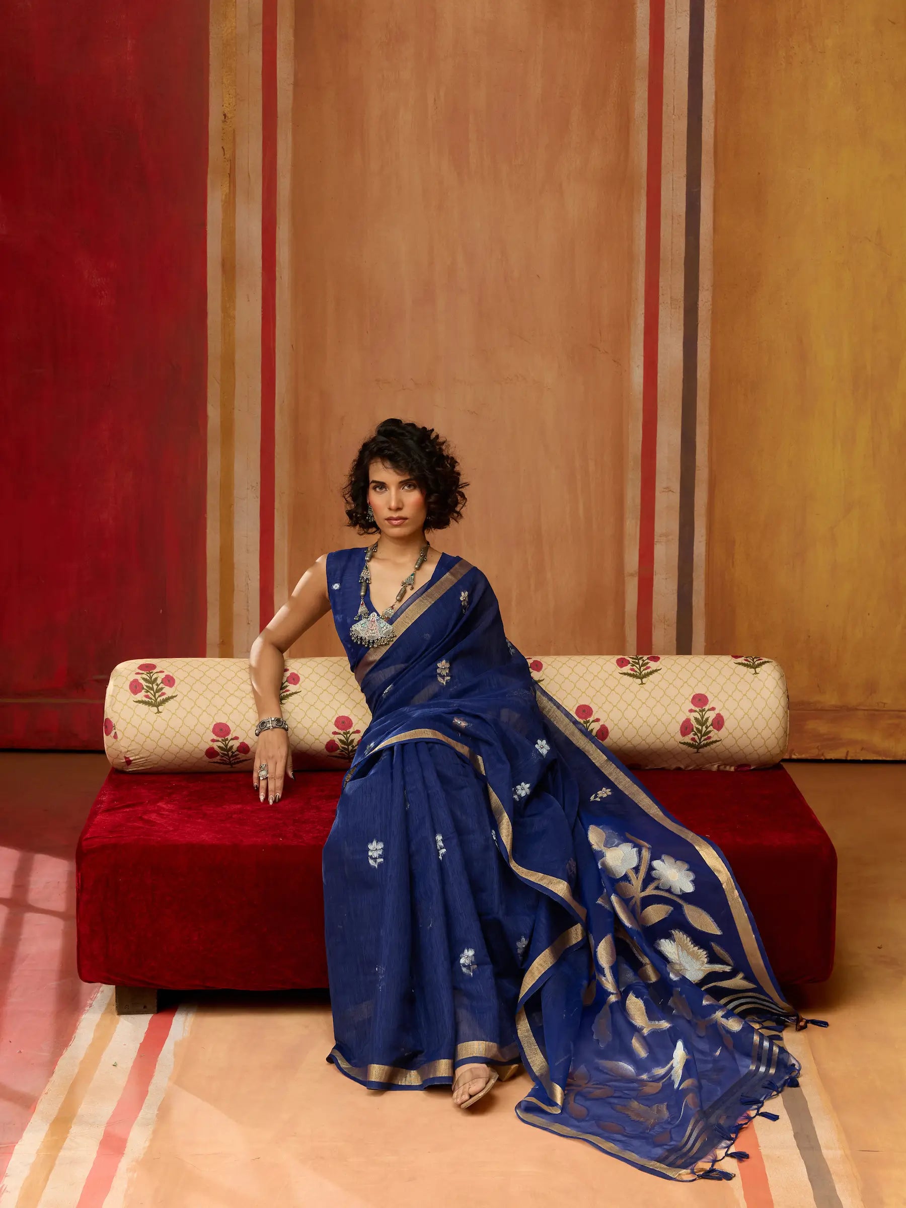 Navy Blue Silk Zari Weaving Saree