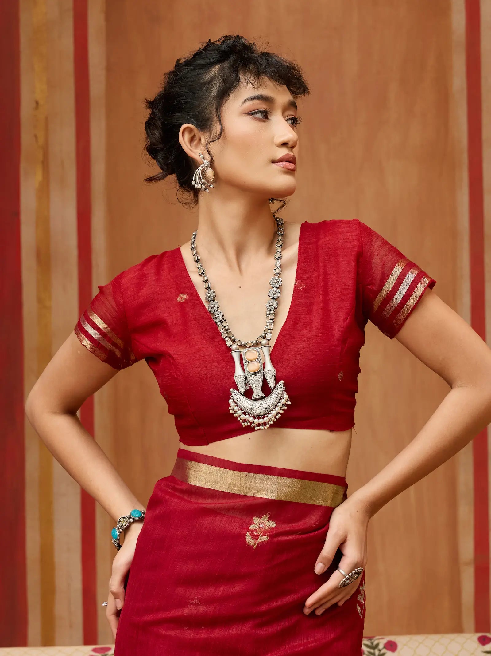 Scarlet Red Silk Zari Weaving Saree