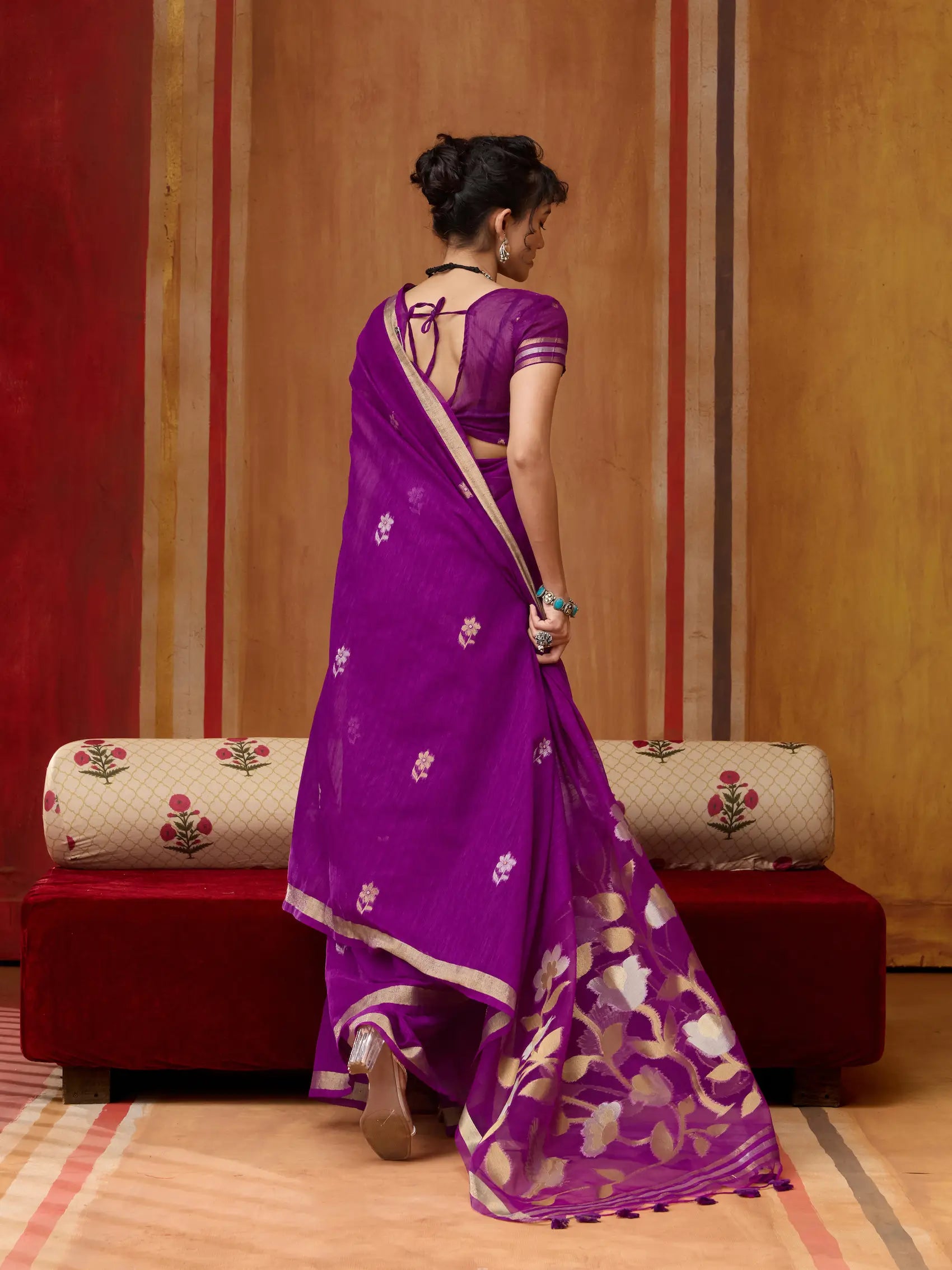 Plum Purple Silk Zari Weaving Saree