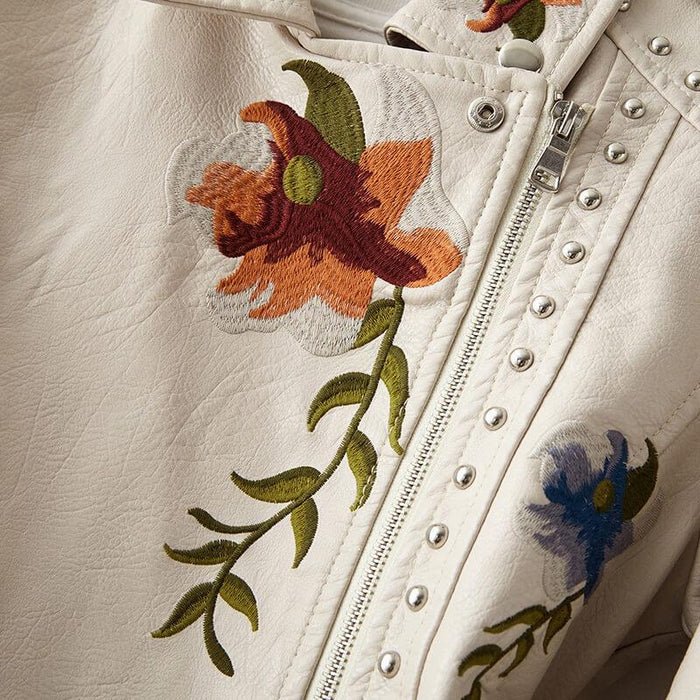 Magnolia Retro Floral Leather Jacket - By Qivii