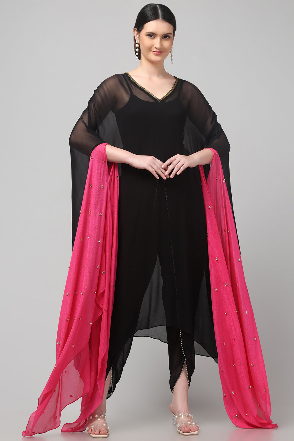 Two-Tone Asymmetric Kaftan with Dhoti style Bottom