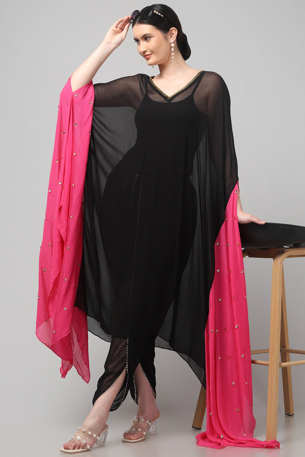 Two-Tone Asymmetric Kaftan with Dhoti style Bottom