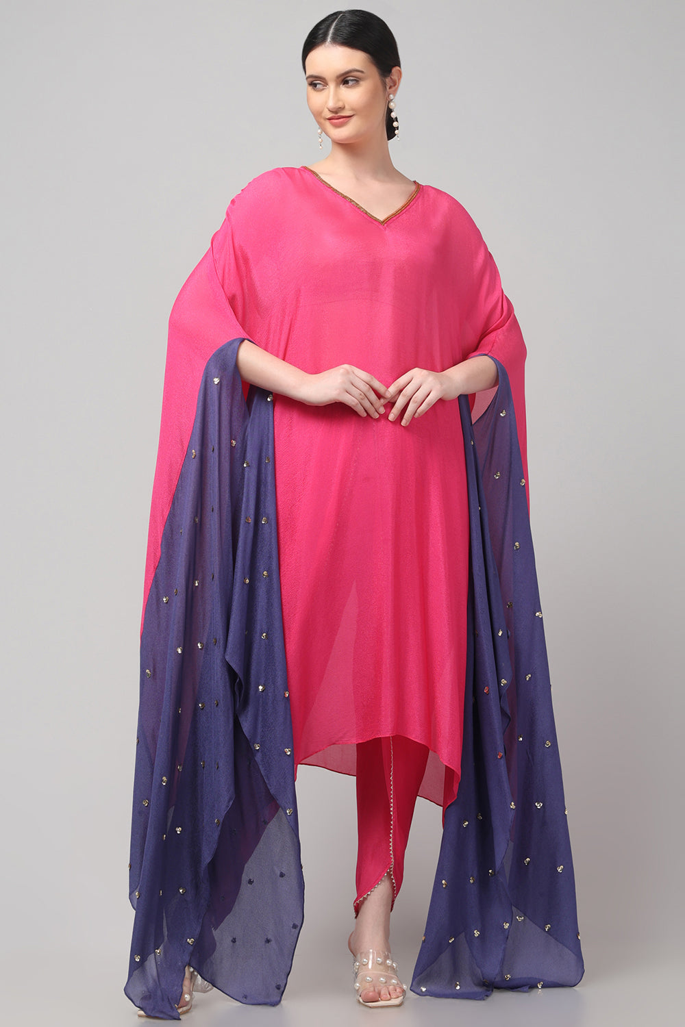 Two-Tone Asymmetric Kaftan with Dhoti style Bottom