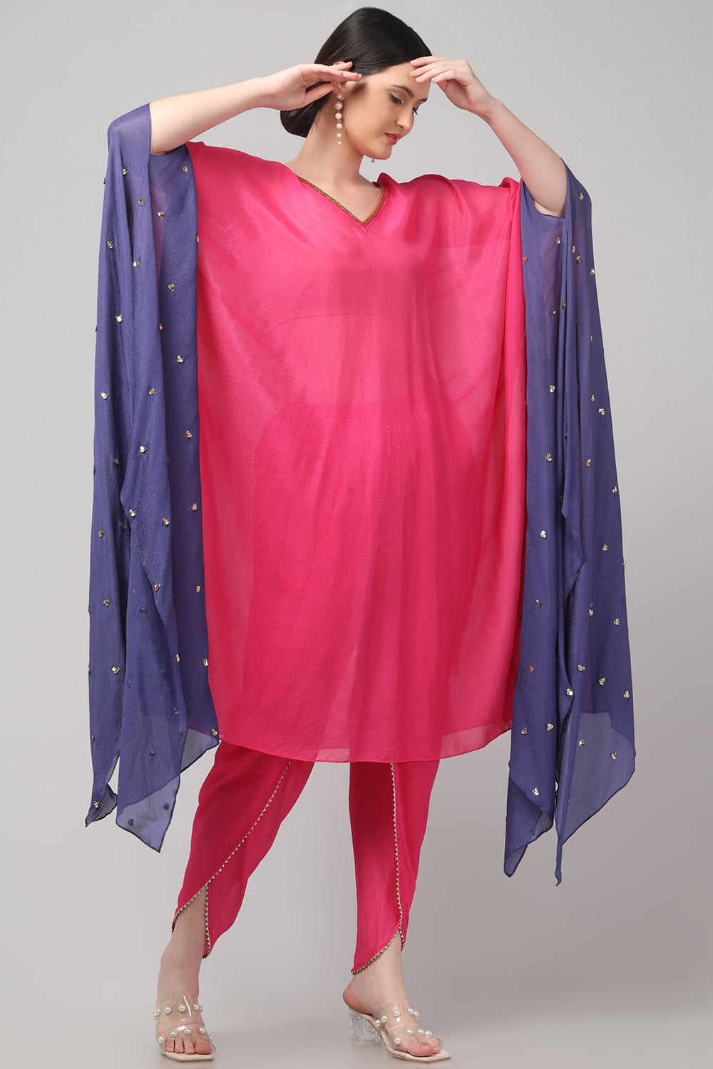 Two-Tone Asymmetric Kaftan with Dhoti style Bottom