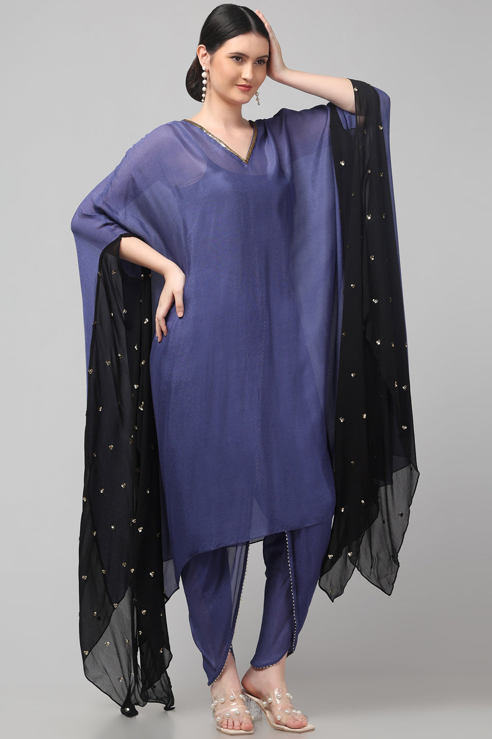 Two-Tone Asymmetric Kaftan with Dhoti style Bottom