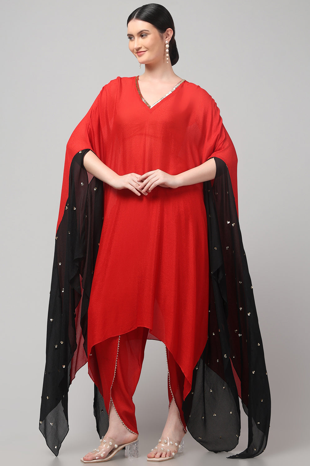 Two-Tone Asymmetric Kaftan with Dhoti style Bottom