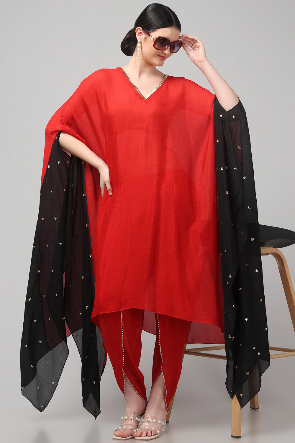 Two-Tone Asymmetric Kaftan with Dhoti style Bottom