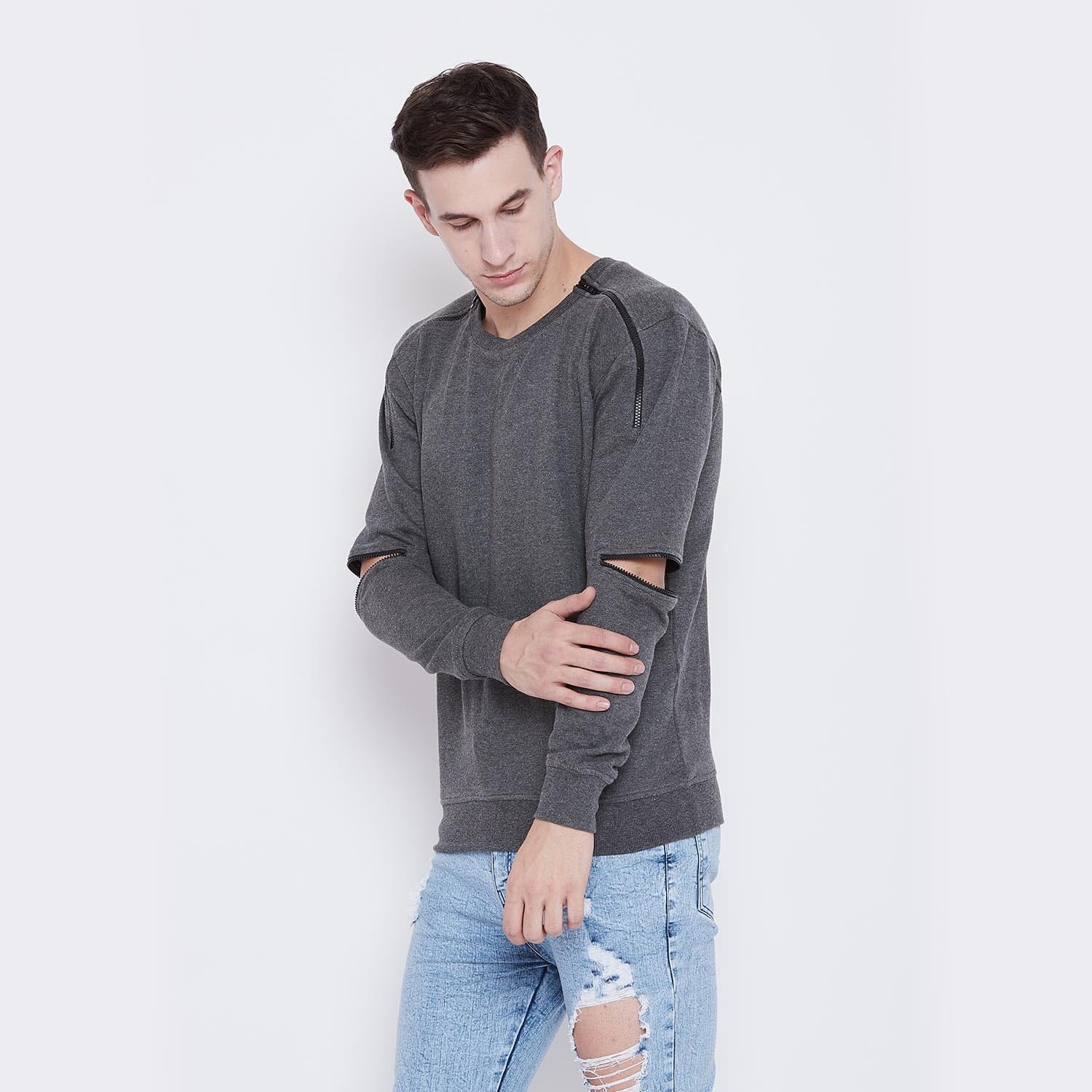 Charcoal Elbow Zipped Sweatshirt