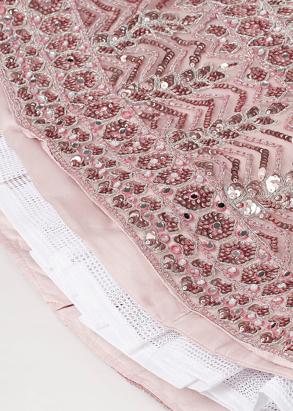 Rose Gold Net Designer Lehenga Choli with Mirror & Sequins work | Ready To Wear - qivii
