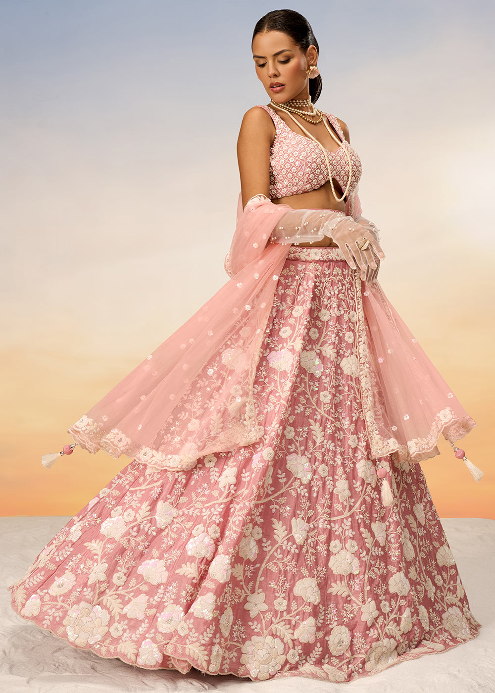 Flamingo Pink Georgette Lehenga Choli with Sequins & Zarkan Embroidery work | Ready To Wear - qivii