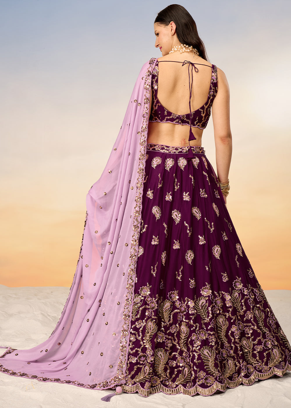 Sangria Purple Georgette Lehenga Choli with Heavy Sequins Embroidery work | Ready To Wear - qivii