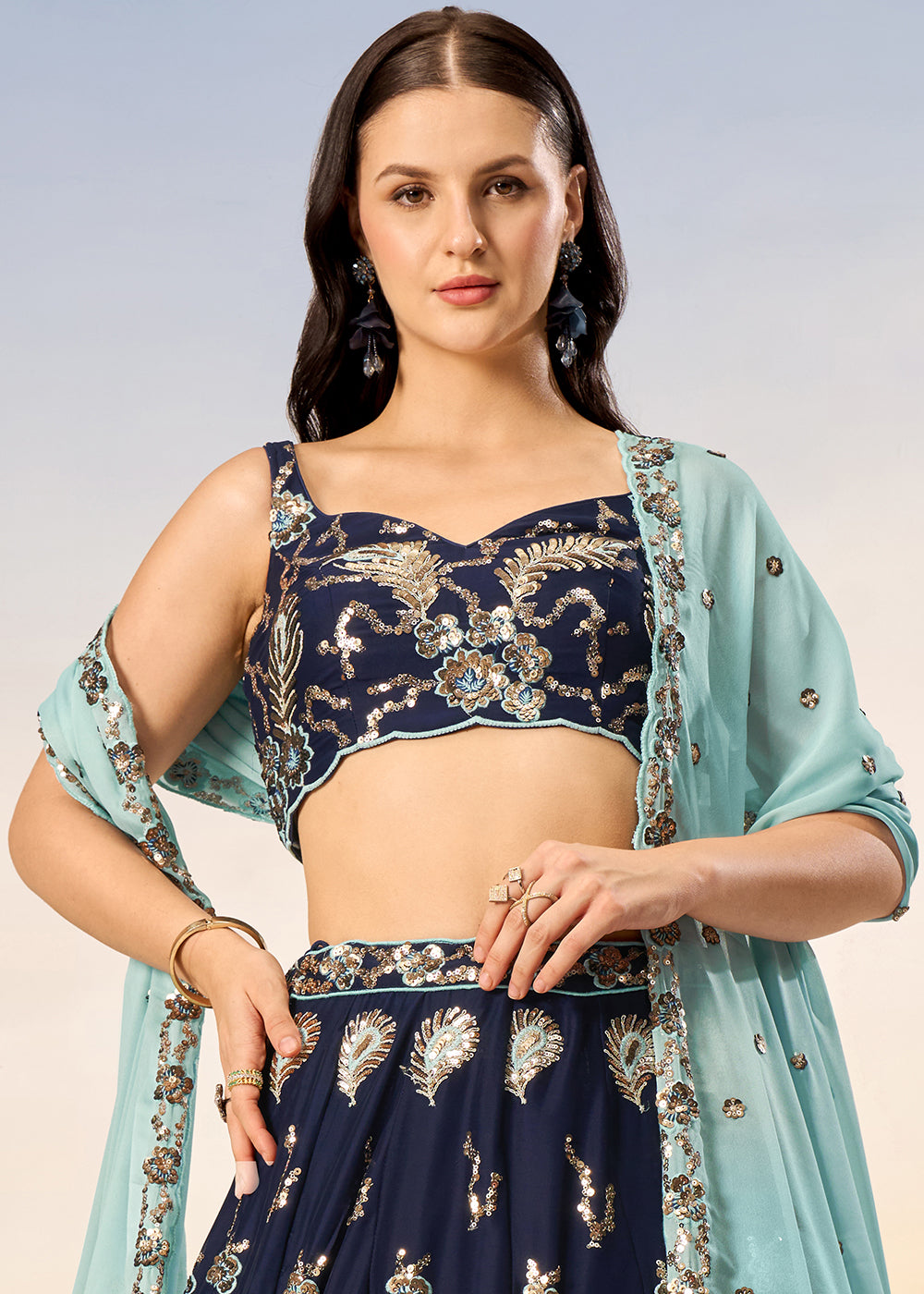 Navy Blue Georgette Lehenga Choli with Heavy Sequins Embroidery work | Ready To Wear - qivii