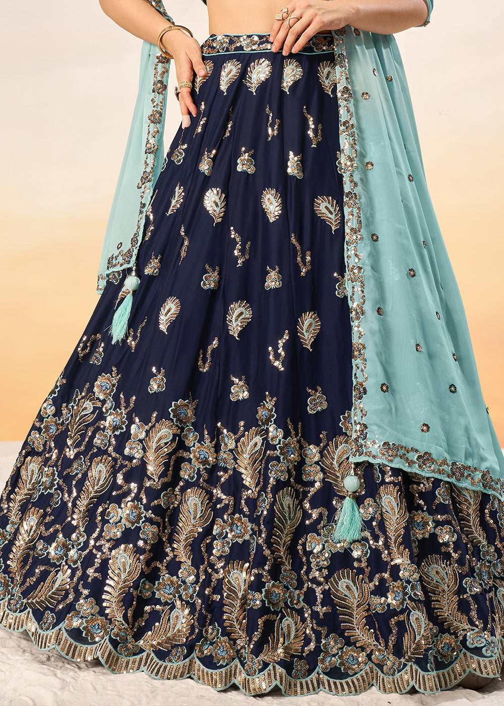Navy Blue Georgette Lehenga Choli with Heavy Sequins Embroidery work | Ready To Wear - qivii