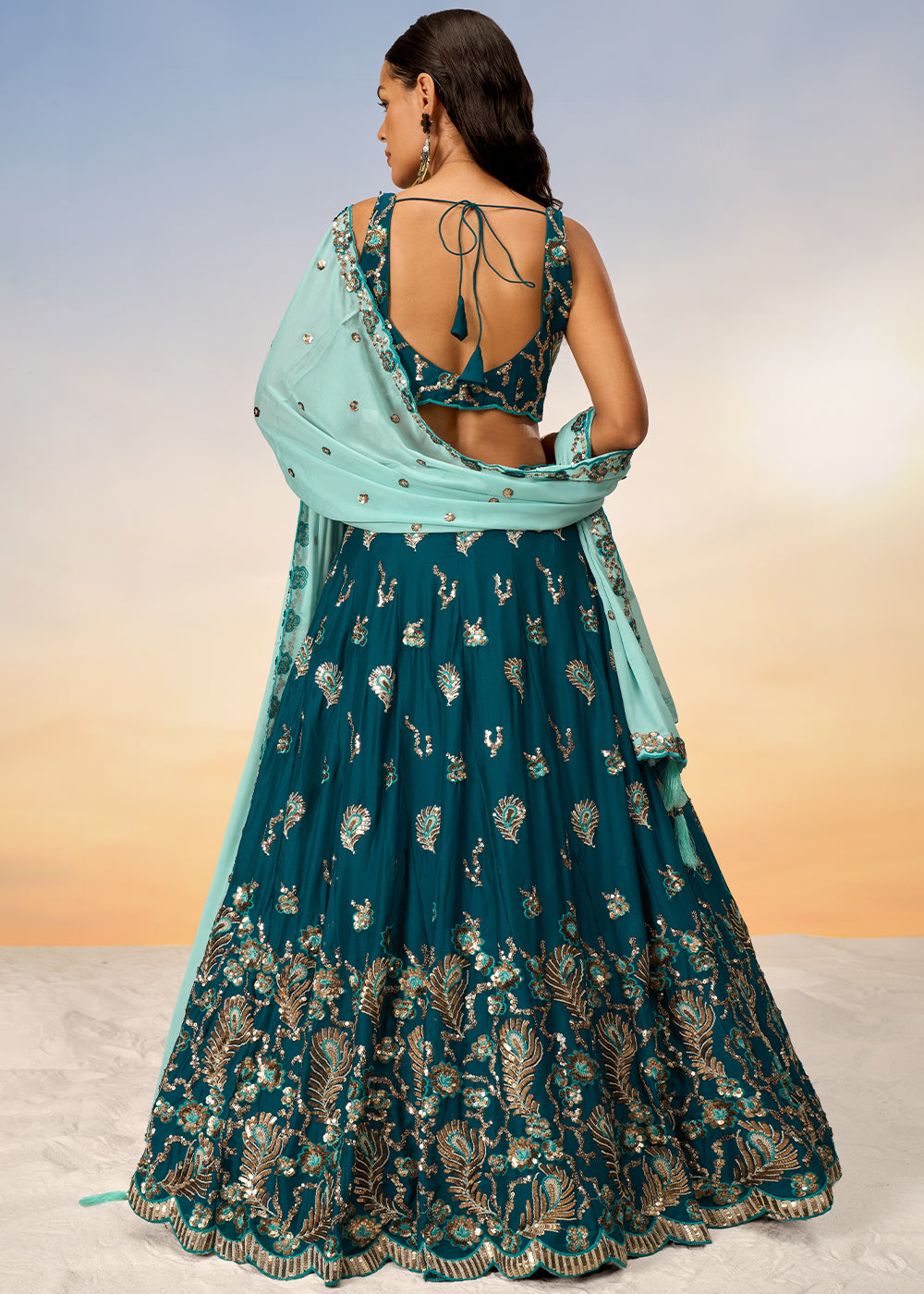 Teal Green Georgette Lehenga Choli with Heavy Sequins Embroidery work | Ready To Wear - qivii