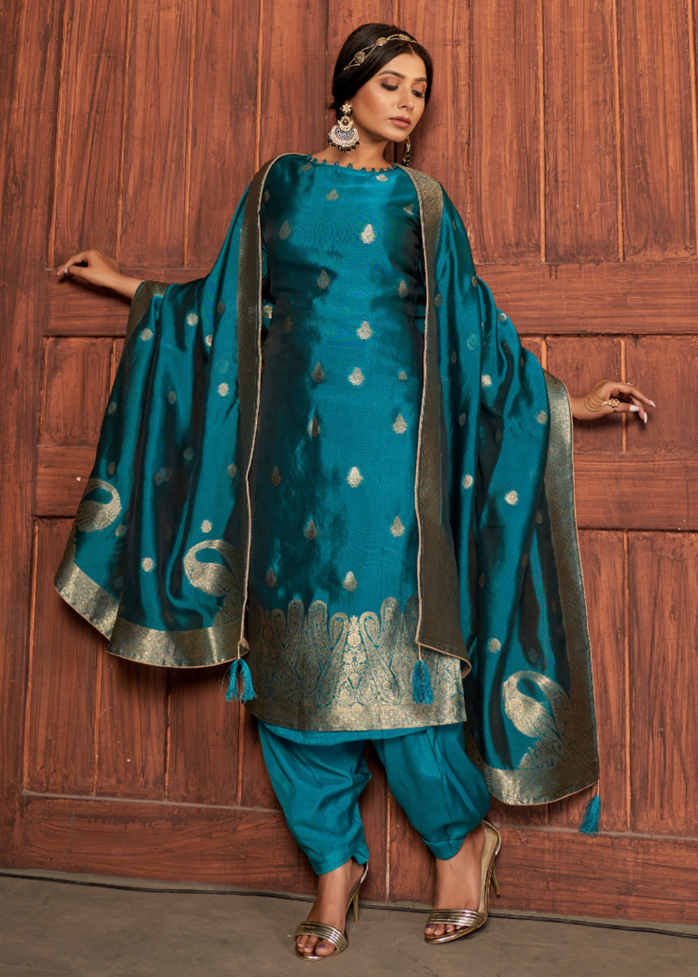 Cerulean Blue Designer Viscose Salwar Suit having Zari work By Qivii