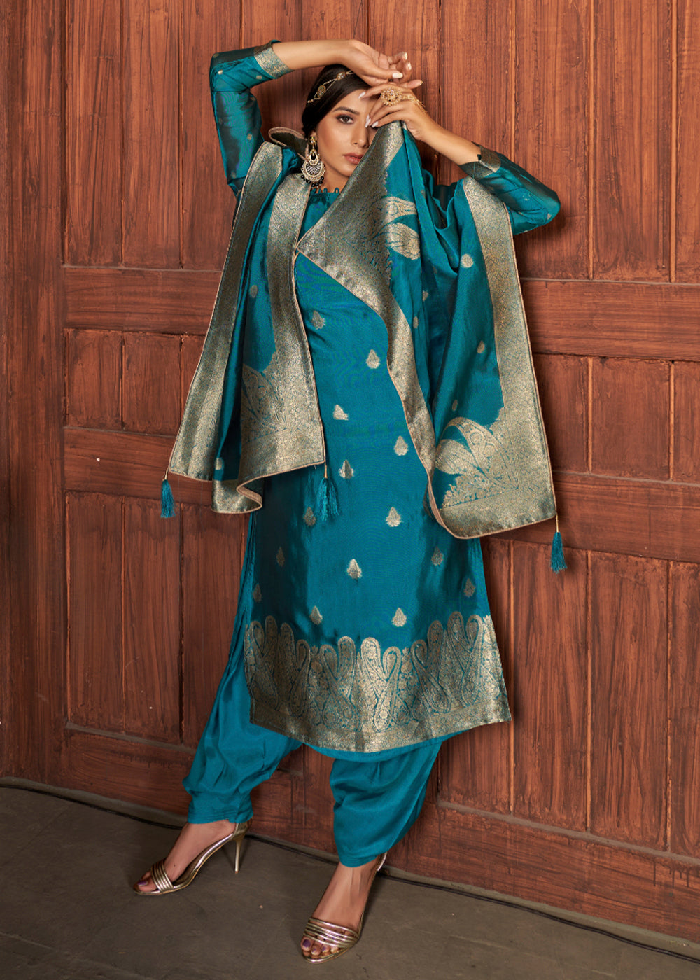 Cerulean Blue Designer Viscose Salwar Suit having Zari work By Qivii