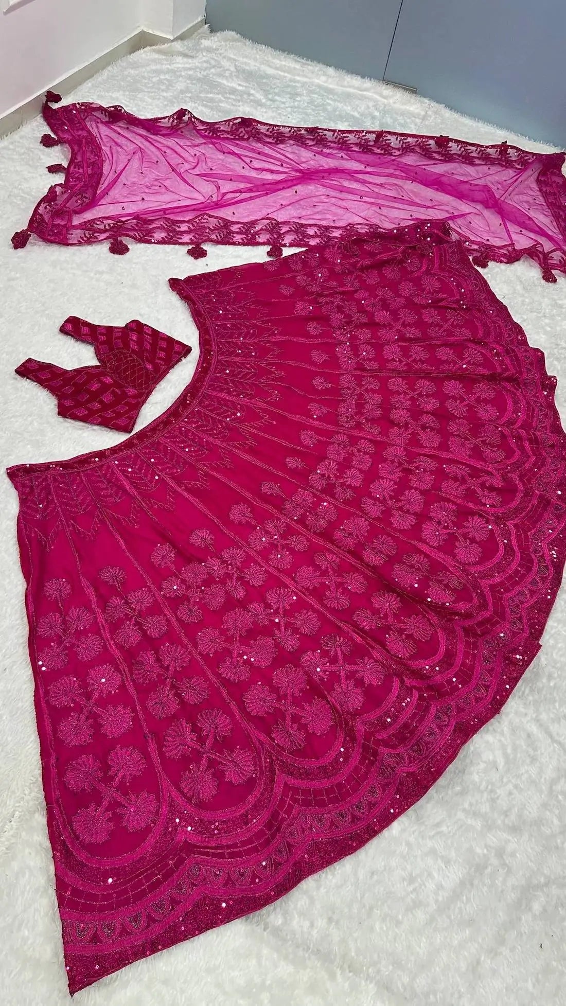 Hot Pink Kasturi Silk Embroidery Lehenga Choli - qivii
