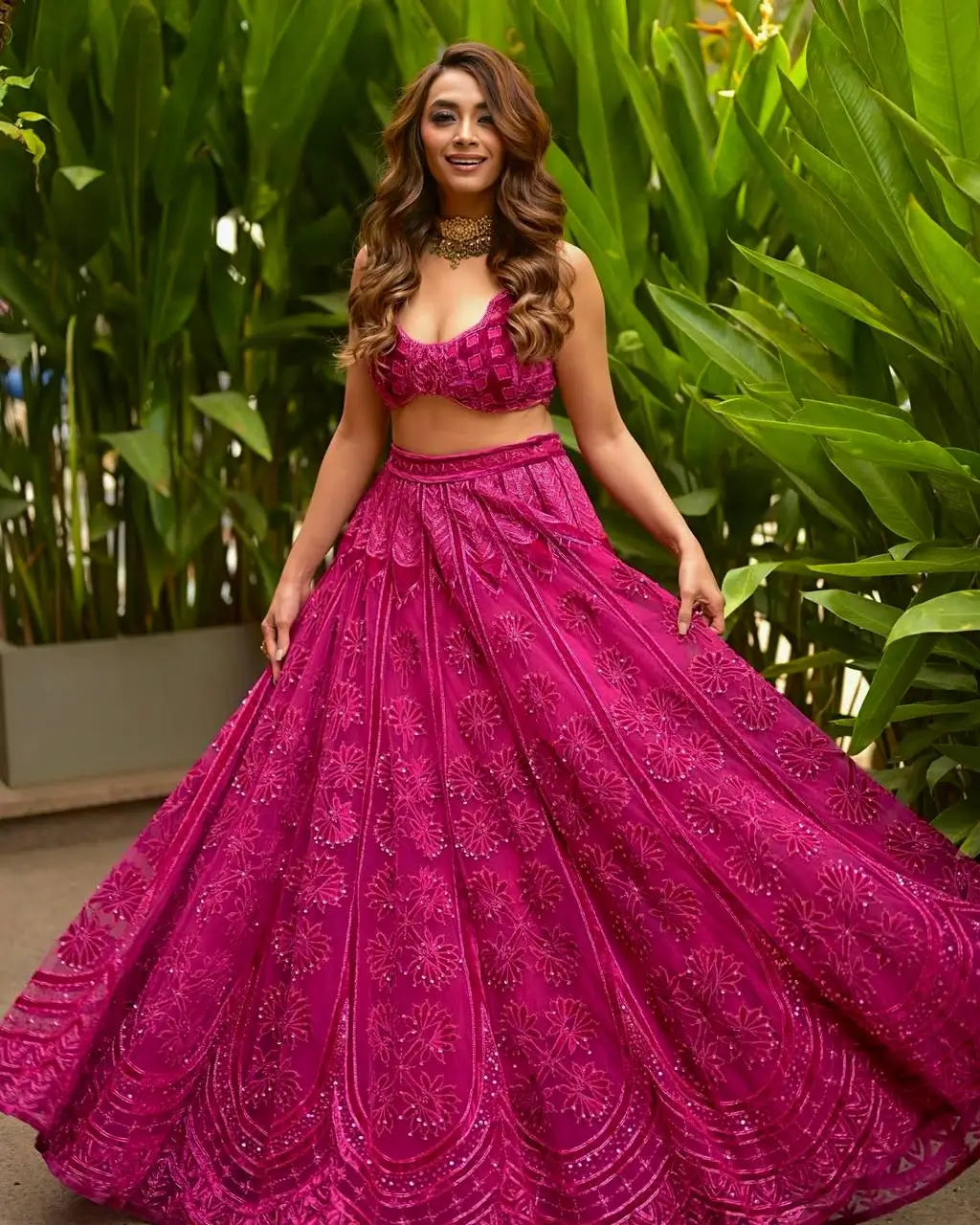 Hot Pink Kasturi Silk Embroidery Lehenga Choli - qivii