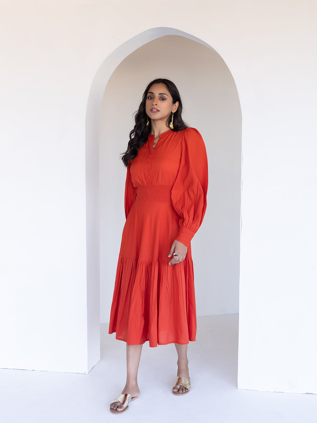 Fiesta Orange Midi Dress - By Ragavi - qivii