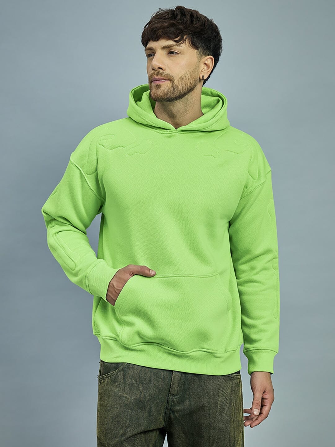 Neon Exoskeleton Quilted Oversized Hooded Sweatshirt