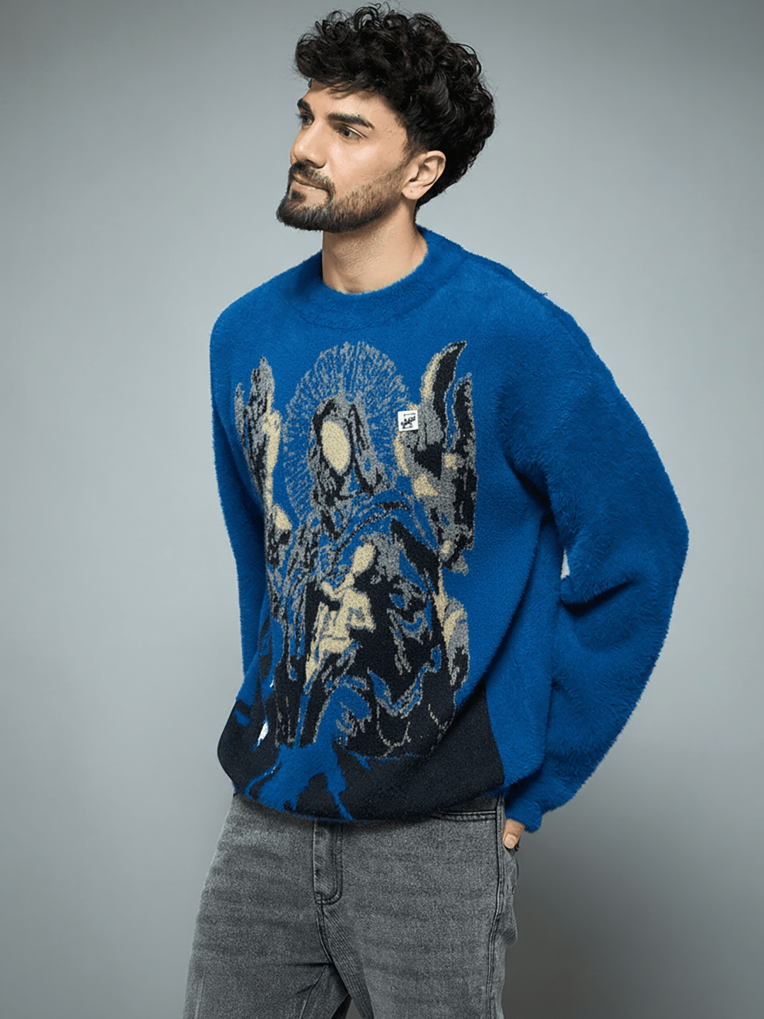 Blue Mohair Mother Mary Knitted Sweater